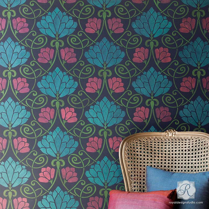 Lotus Paradise Floral Wall Stencil - Reusable DIY Painting Template for Home Decor, Nursery, Bedroom & Living Room Wall Art Projects