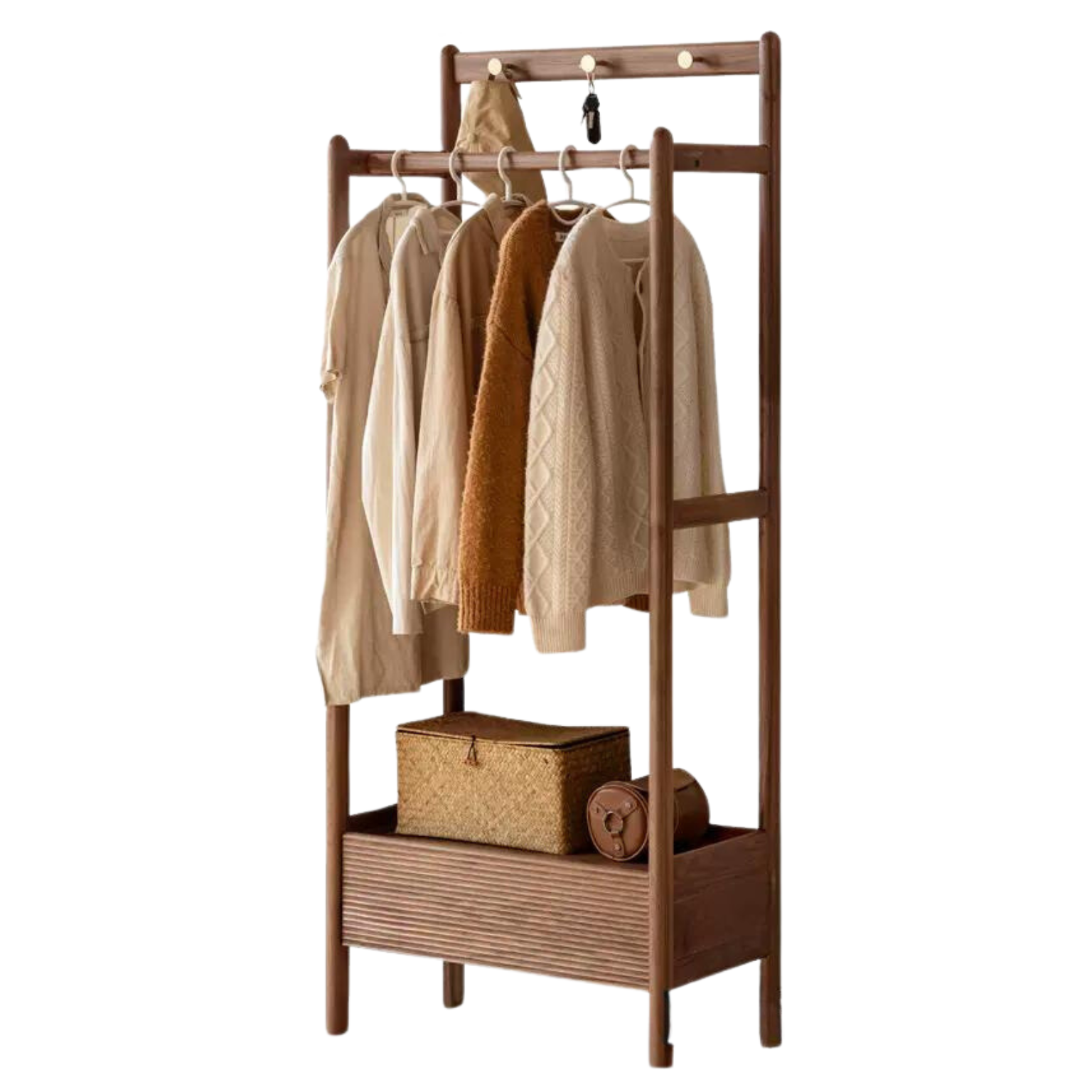 27.6x15.7x68.8 inch / 70.3x40x175 cm / Rich Dark Walnut color / Black walnut Storage hanger