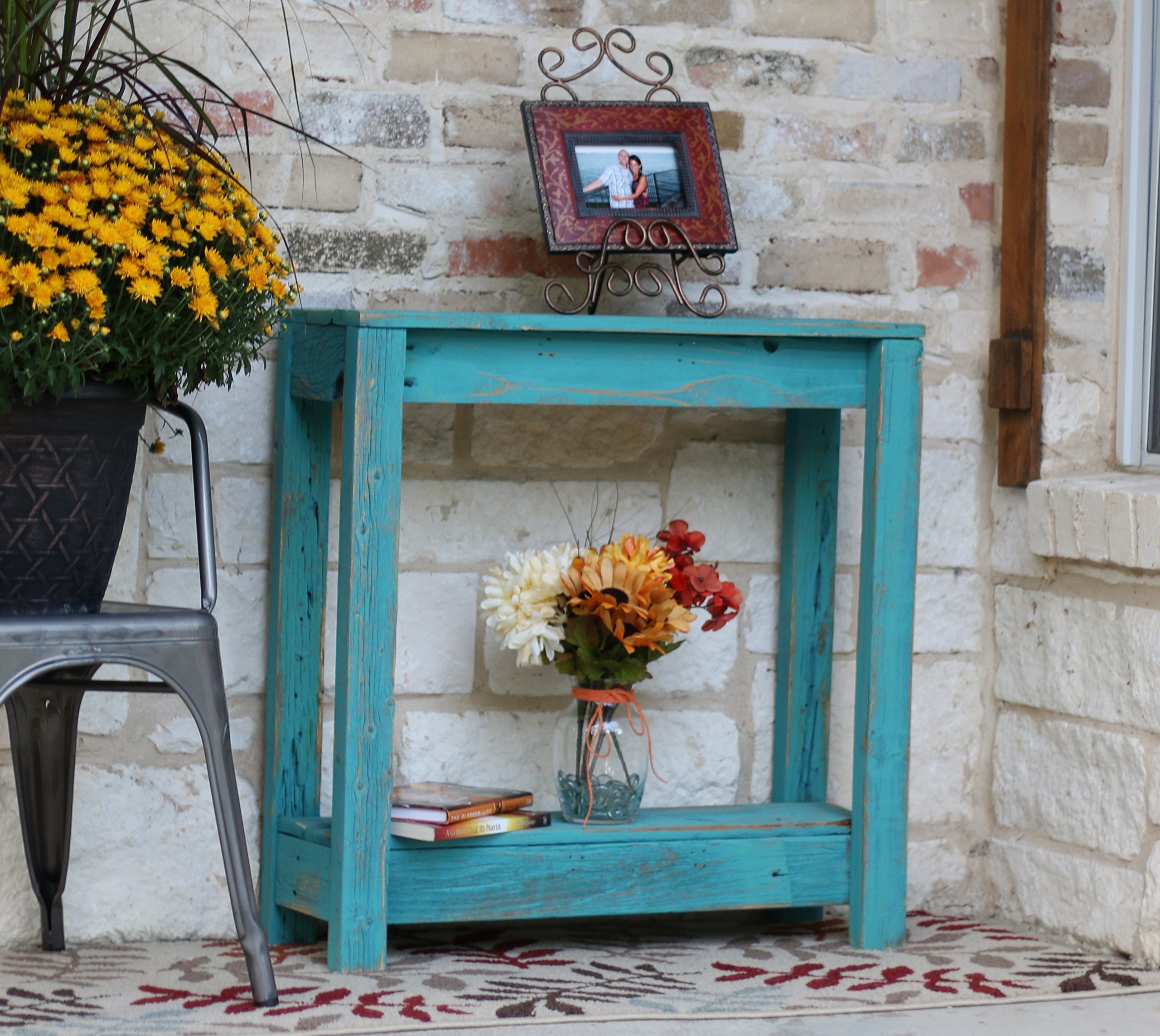Doug and Cristy Designs Turquoise Small Entry Console Table - Elegant Narrow Hallway Furniture for Foyer, Living Room & Apartment Decor