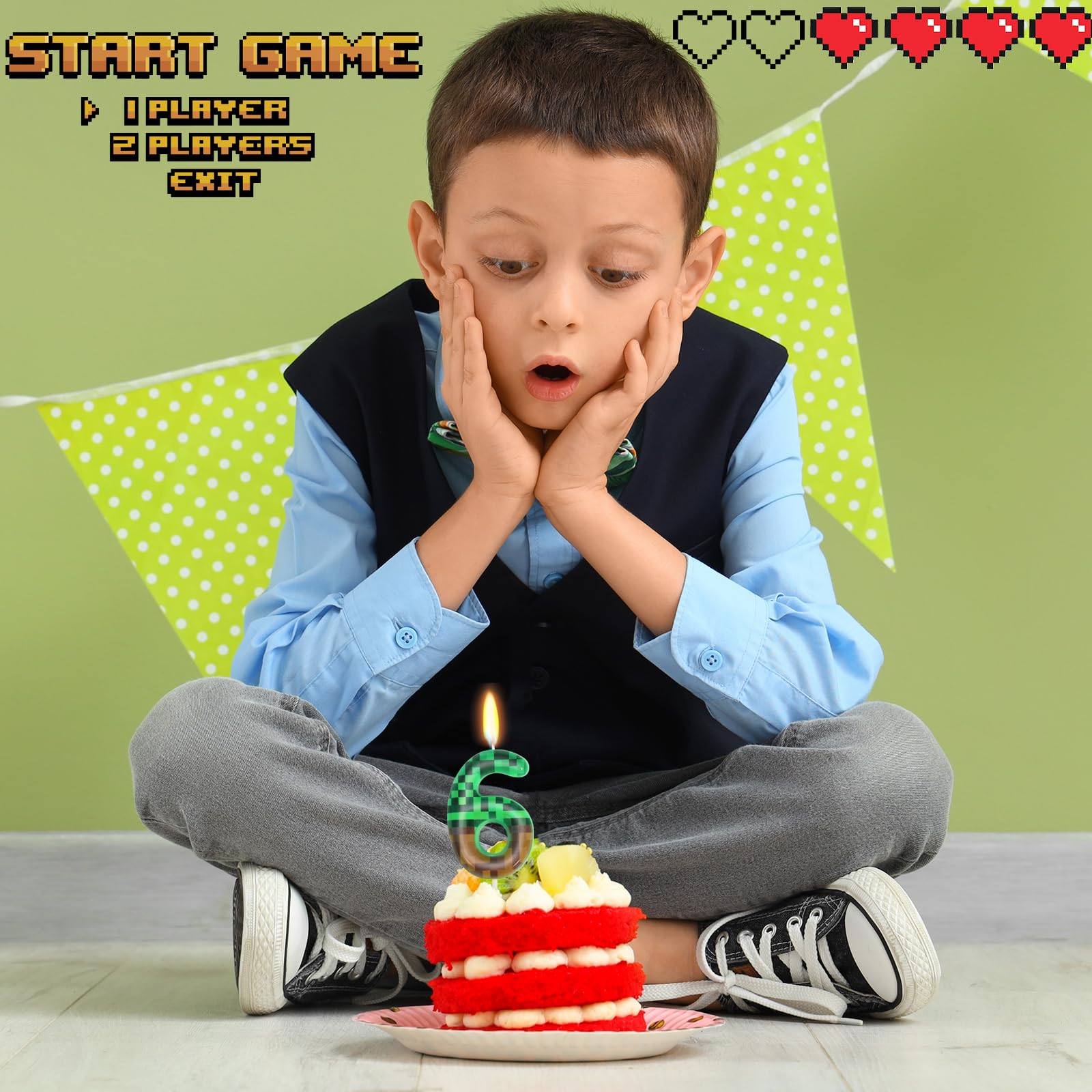6th Birthday Pixel Miner Cake Candles & Topper - TNT Themed Party Decor for Boys & Girls - Perfect for Minecraft Themed Birthday Cakes & Gaming Celebrations