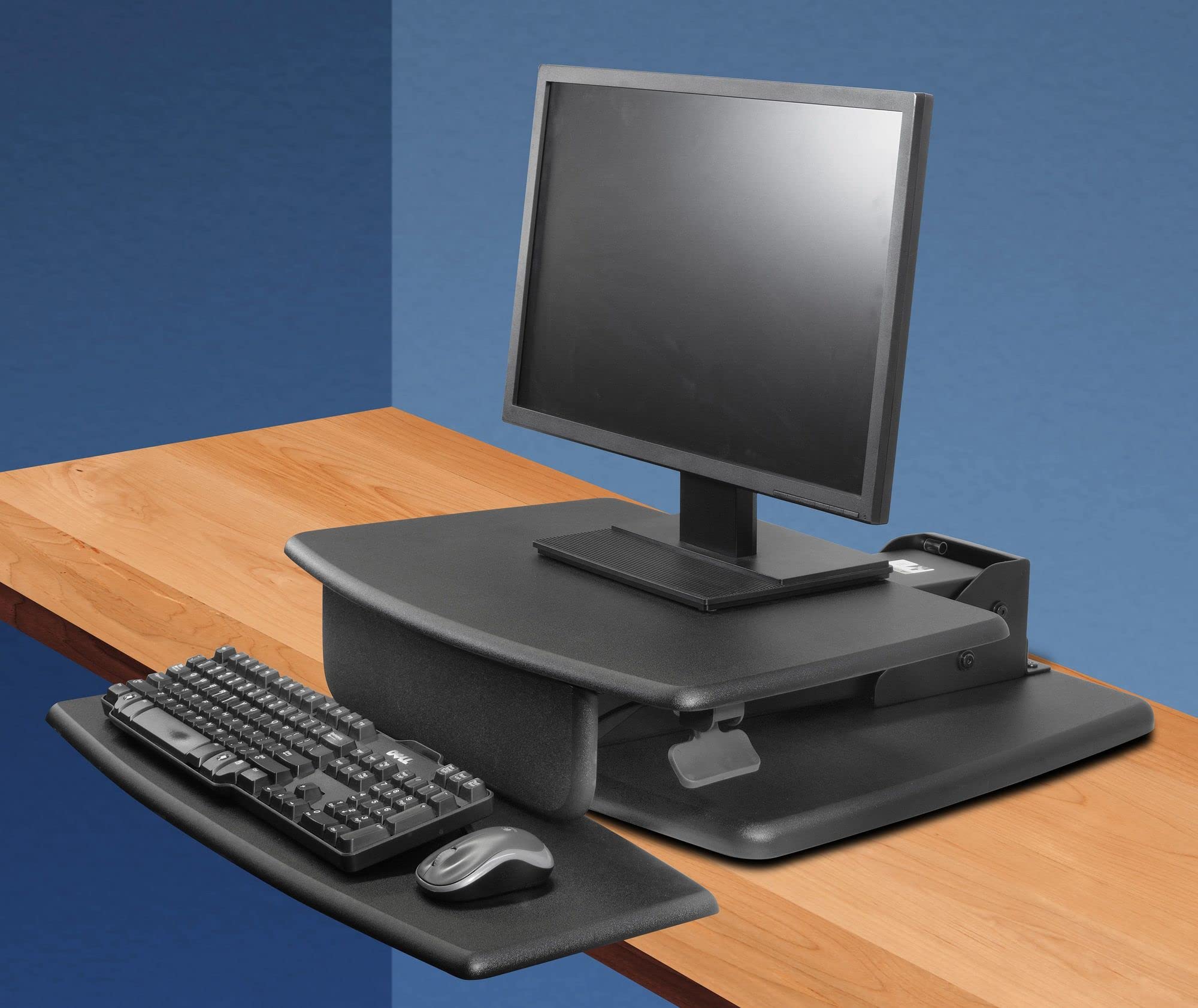 Kantek STS810 Black Adjustable Sit Stand Desk Converter - Ergonomic Height Adjustable Workstation for Home & Office, Improves Posture & Productivity