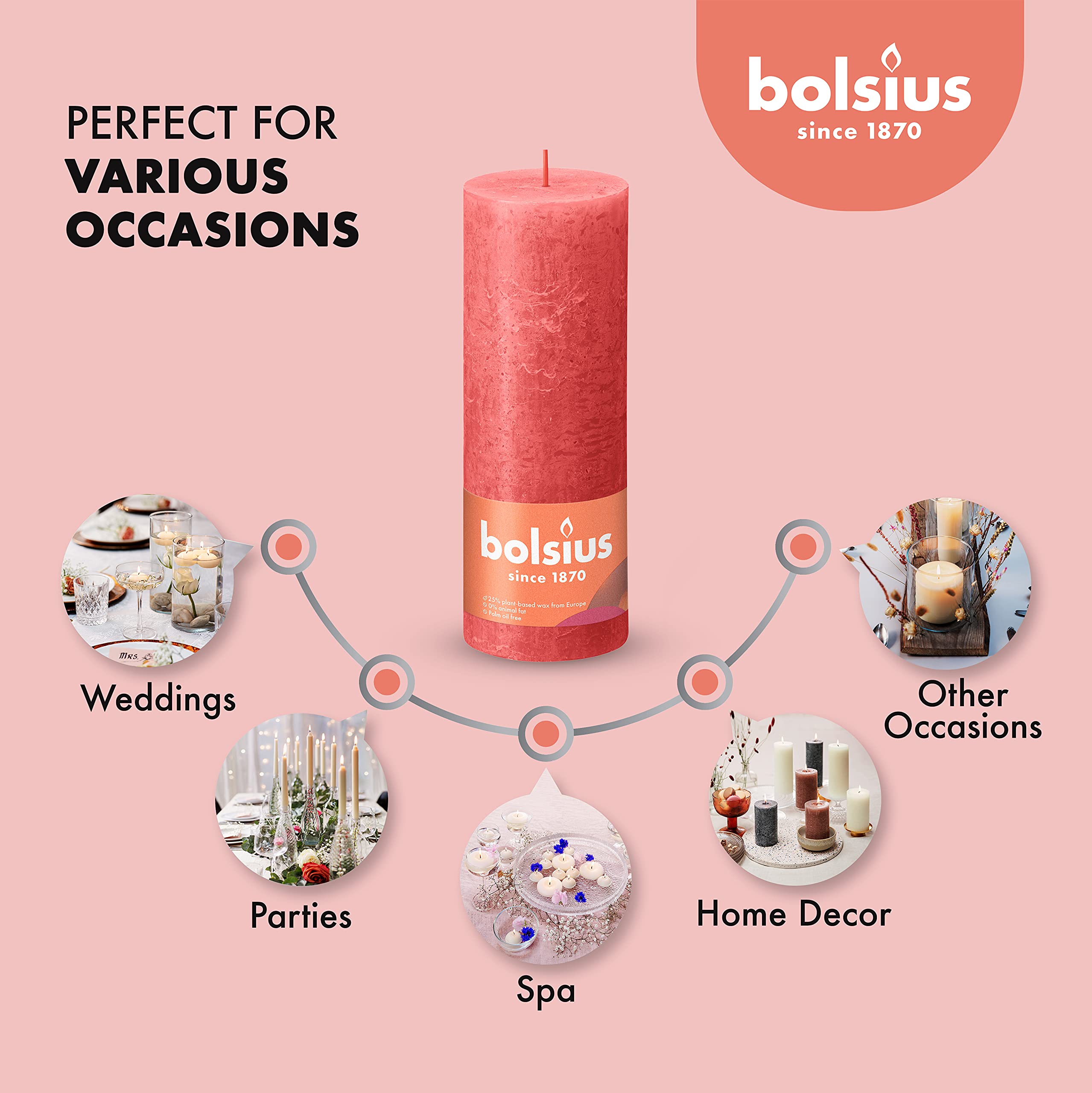 BOLSIUS 4-Pack Blossom Pink Rustic Pillar Candles - 2.75
