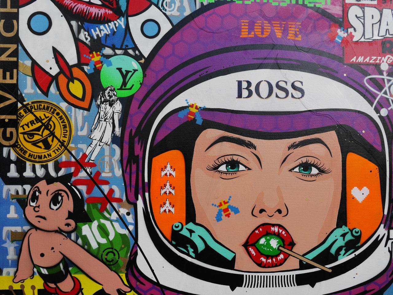 120cm x 150cm Textured Urban Pop Art Painting - Lollipops and Cadets Modern Wall Decor for Living Room, Bedroom & Office | Vibrant Contemporary Artwork for Home & Commercial Spaces