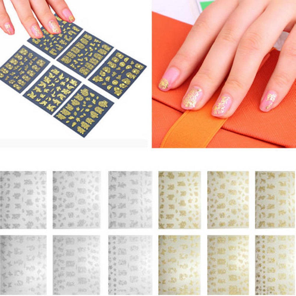 Luxury 3D Gold & Silver Nail Art Stickers - 12 Sheets Mixed Designs DIY Manicure Decals for Nail Tips Decoration | Flower Patterns Nail Foils & Adhesive Stickers | Perfect for Salon, Home Manicure, Parties & Special Occasions