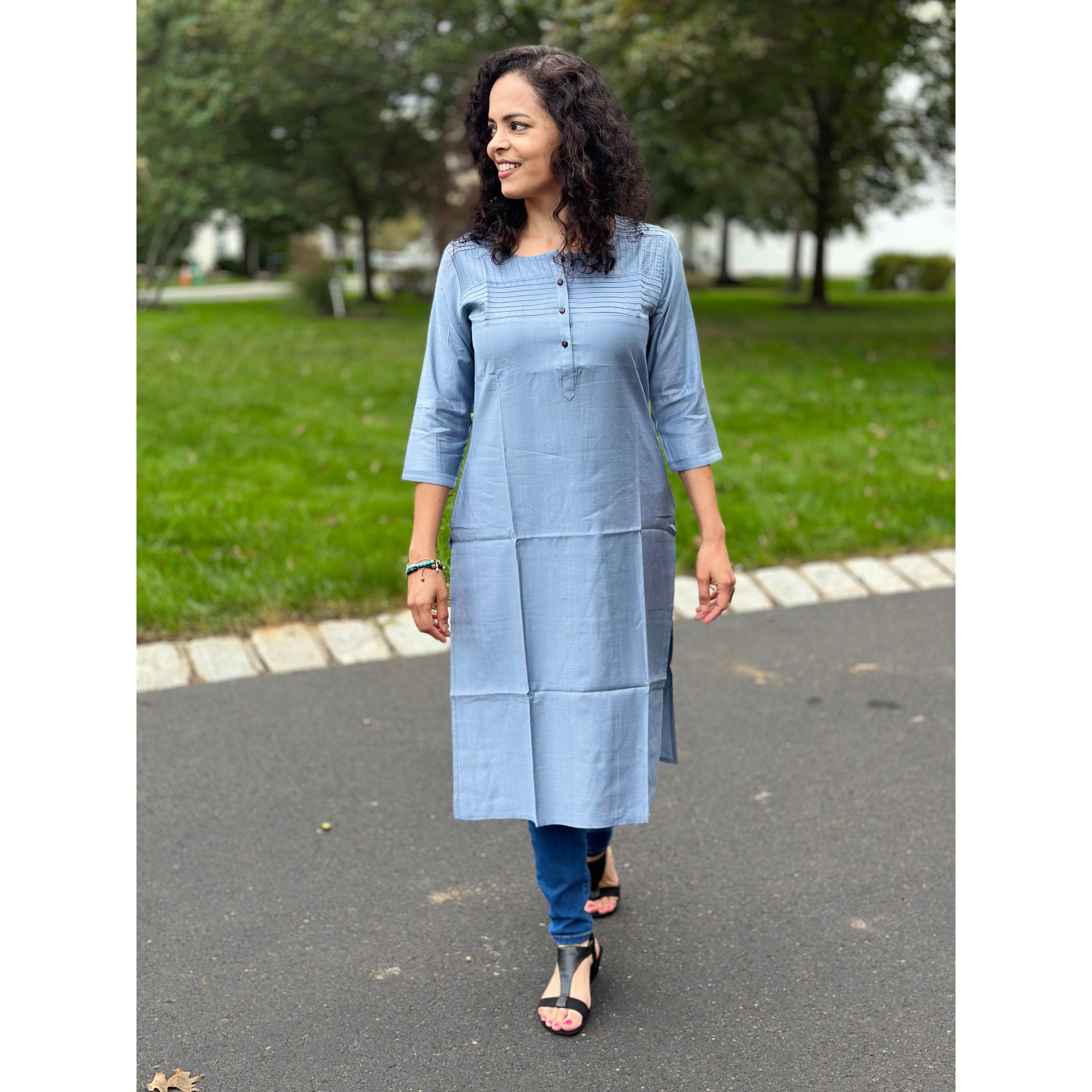 Stylish Grey Kurta for Women - Comfortable Cotton Ethnic Tunic Top for Casual Wear, Festivals & Parties