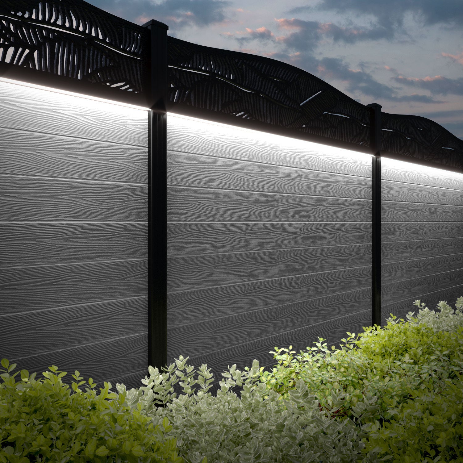 Classic Feather Curved Top Fence Panel - Light Grey Composite Privacy Fencing with Durable Posts | Perfect for Backyard, Garden, and Patio Privacy Screening