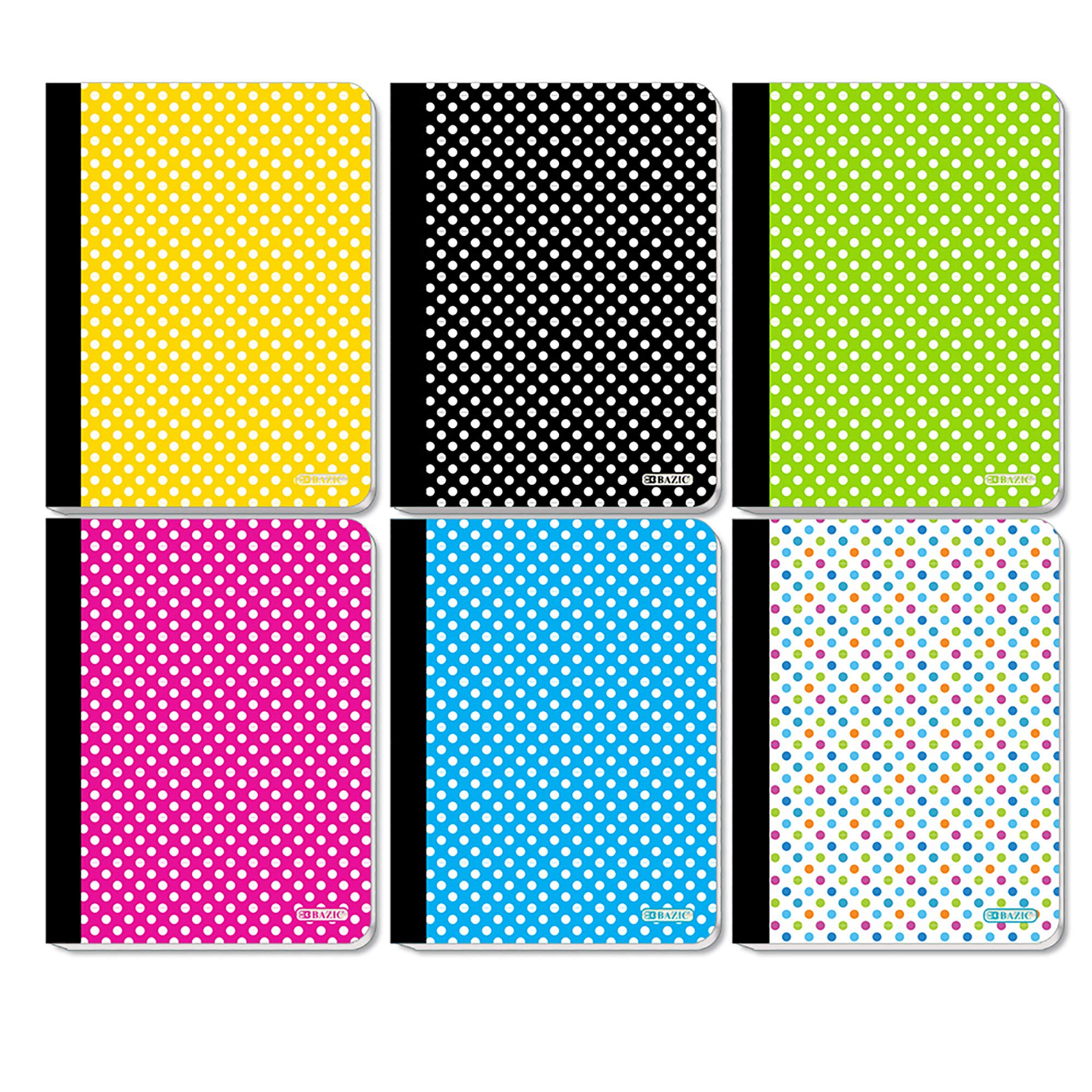 BAZIC College Ruled Composition Notebook - 100 Sheets, 6-Pack Polka Dot Journals for School, Office & Note Taking | Assorted Colors | Perfect for Students, Professionals & Creative Writing