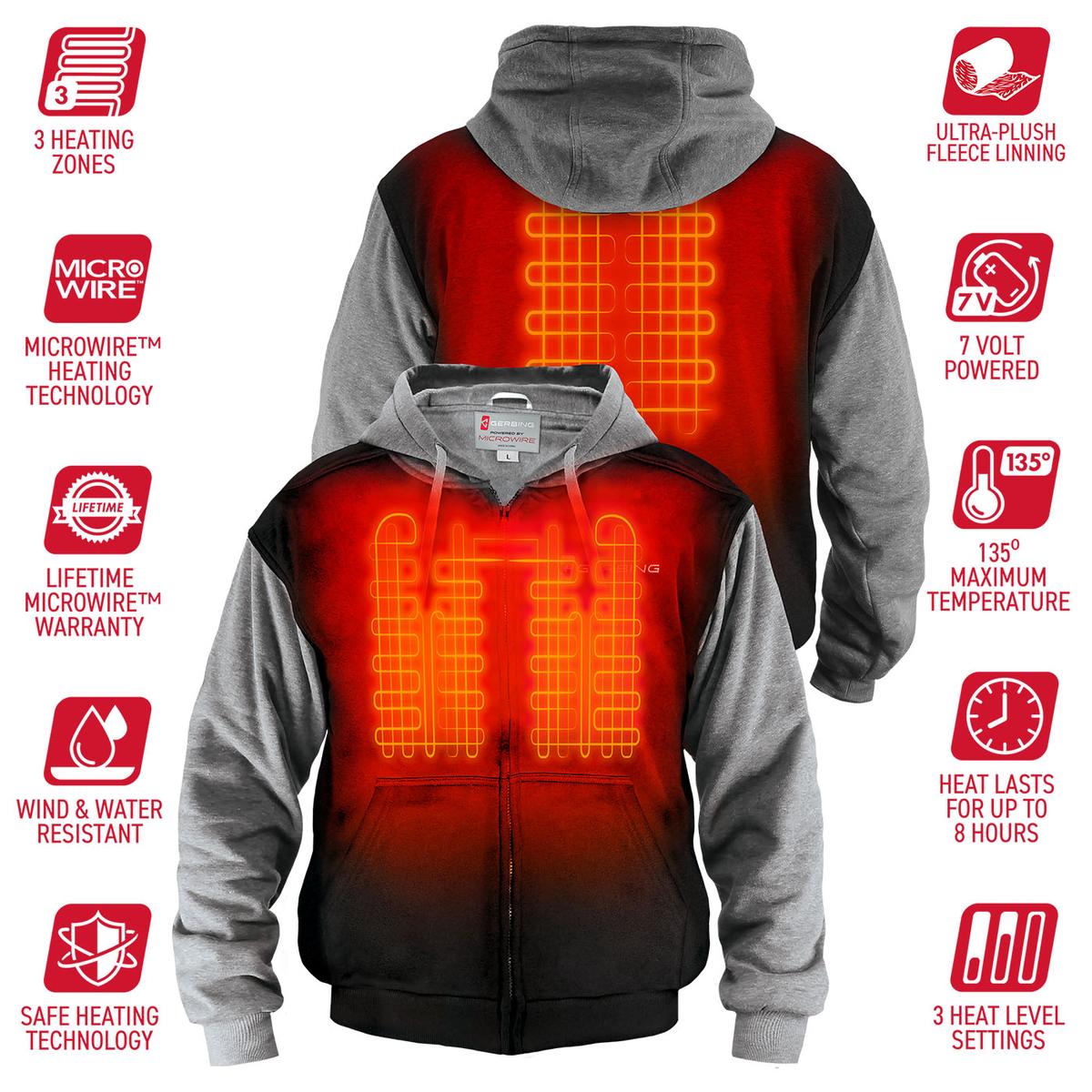 Gerbing 7V Heated Jacket for Men & Women - Battery-Powered Electric Heated Hoodie with USB Charging - Perfect for Outdoor Work, Motorcycle Riding & Winter Sports