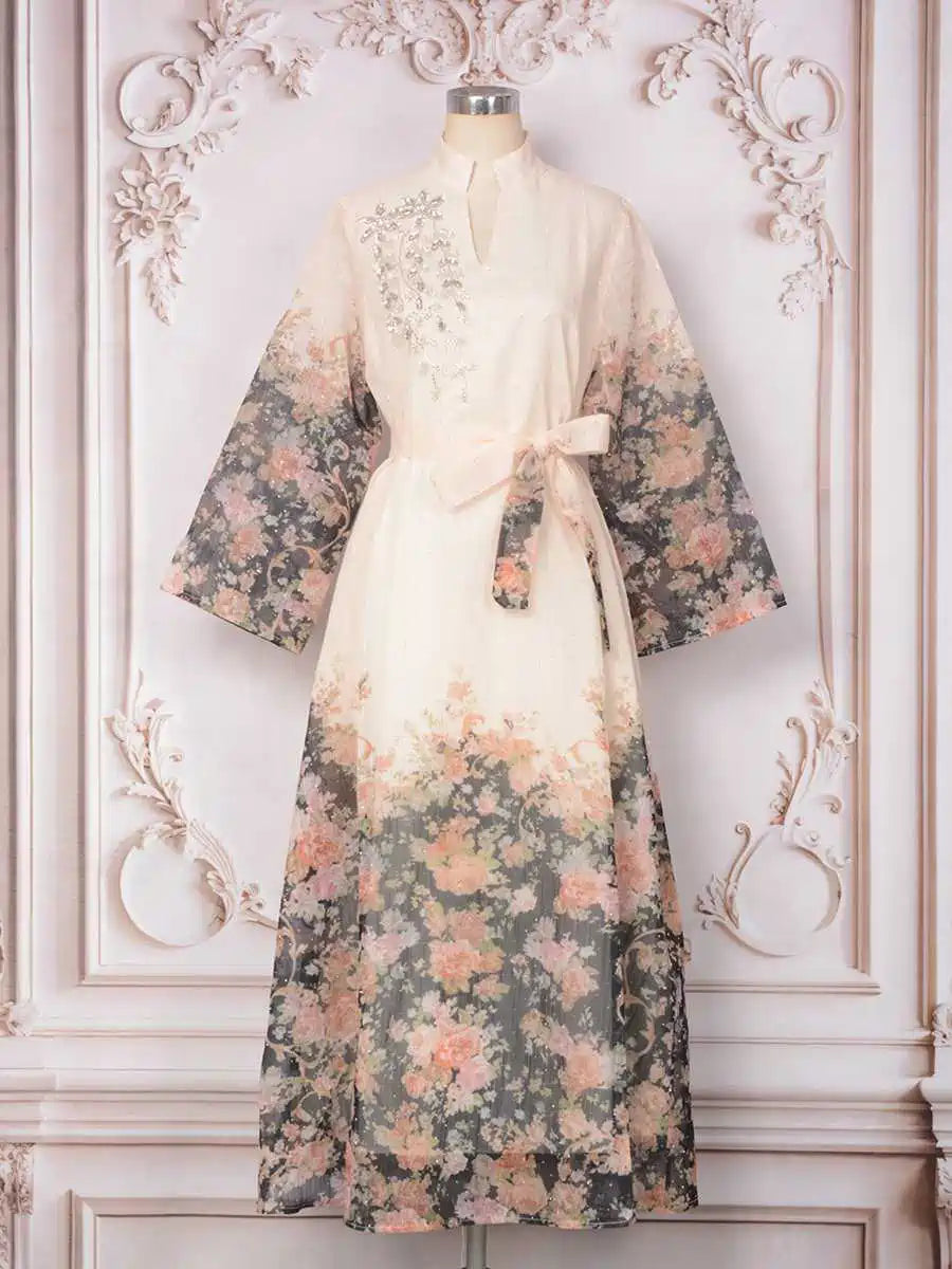 Elegant Hotfix Rhinestones Printed Caftan Kaftan Dress for Women - Eid Party, Wedding, Special Occasions #25374