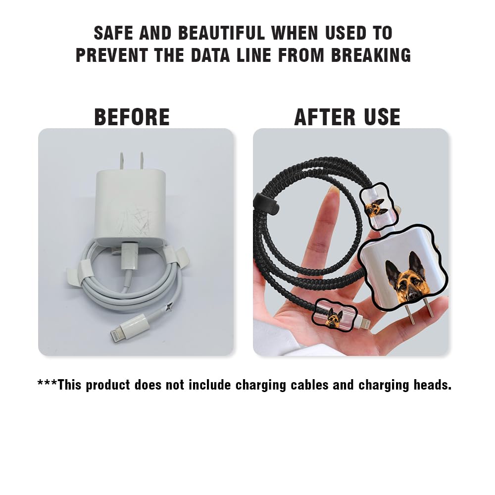 Wirester 5-in-1 Cable Protector Set for 18W/20W USB-C Charger - Durable Charging Cable Cover with German Shepherd Design, Compatible with iPhone 11/12/13/14/15 Pro Max & Adapters - Perfect for Home, Office & Travel Use