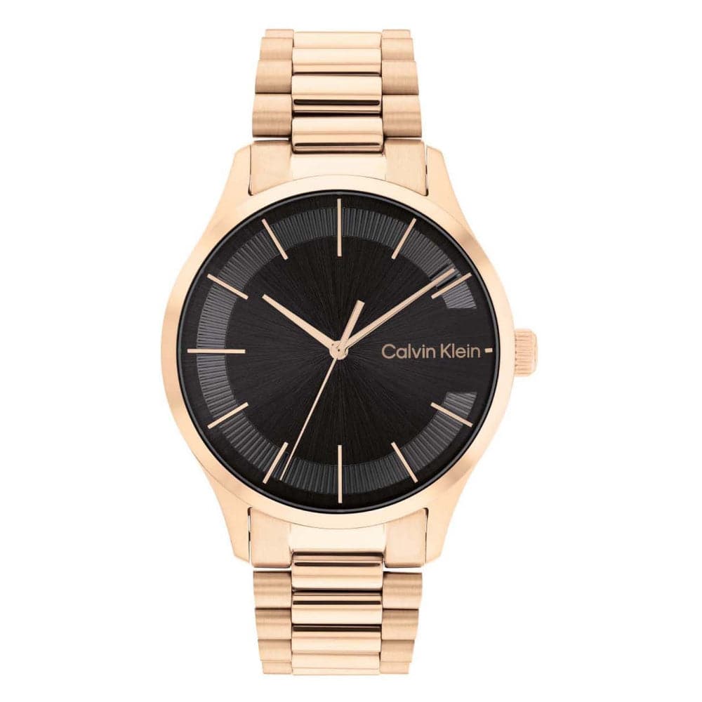 Calvin Klein Unisex Watch 25200037 - Black Dial, Rose Gold Stainless Steel Strap for Men & Women | Perfect for Office, Date Night & Formal Events
