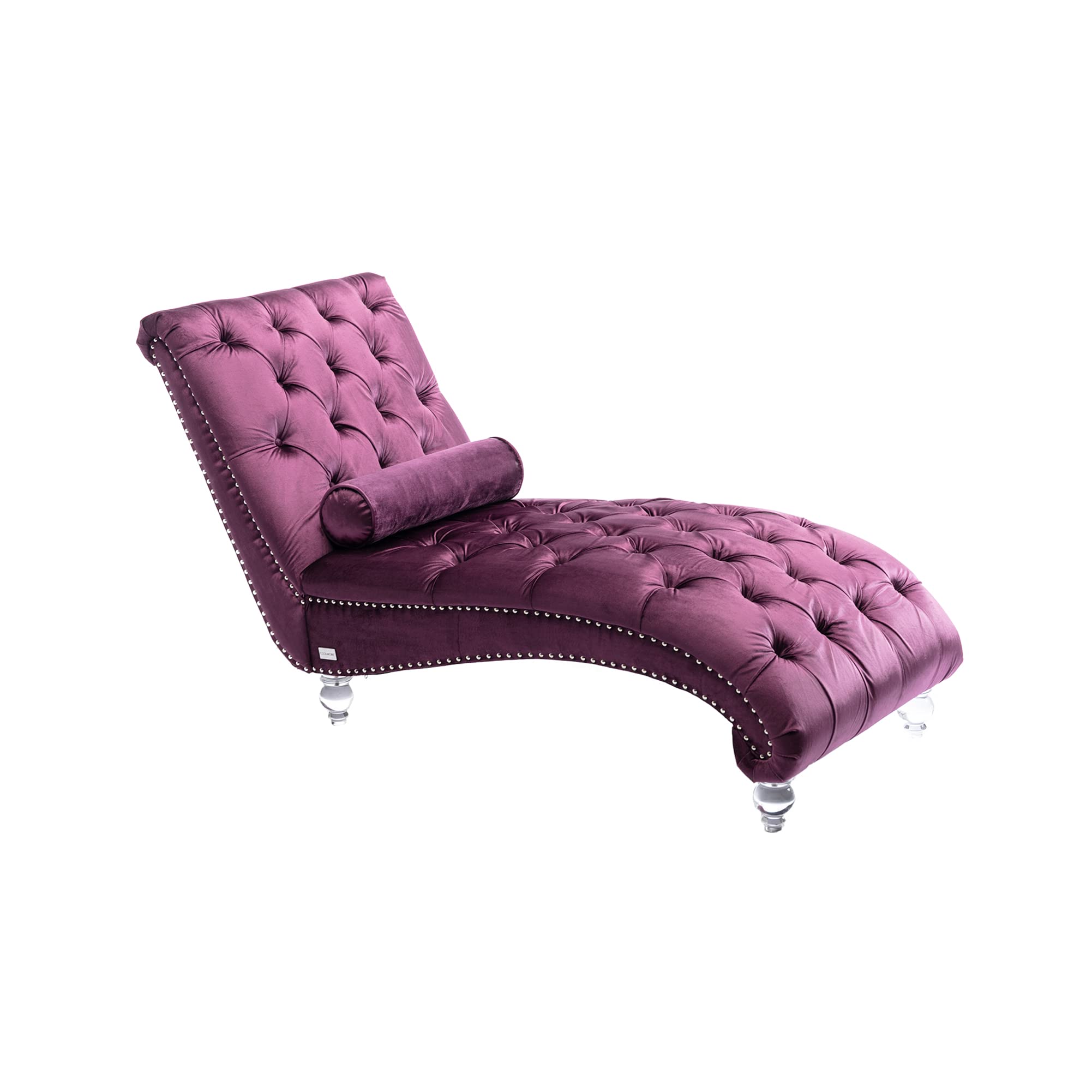 Luxury Velvet Chaise Lounge Chair - Tufted Armless Sofa with Round Bolster Pillow, Comfortable Reading Napping Chair for Living Room, Bedroom, Office (Purple) - Perfect for Relaxation, Home Decor & Small Spaces