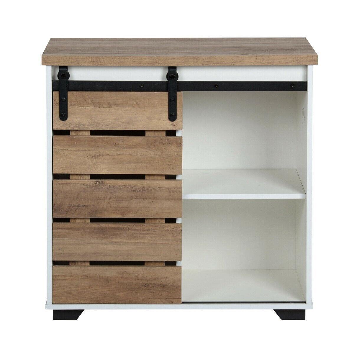 VeahUS Wooden Accent Floor Storage Cabinet with Slat Doors - Multi-Functional Kitchen Pantry, Cabinet & Shelving Unit for Organizing Spices, Cookware & Dry Goods - Perfect for Small Kitchens, Dining Rooms & Home Organization