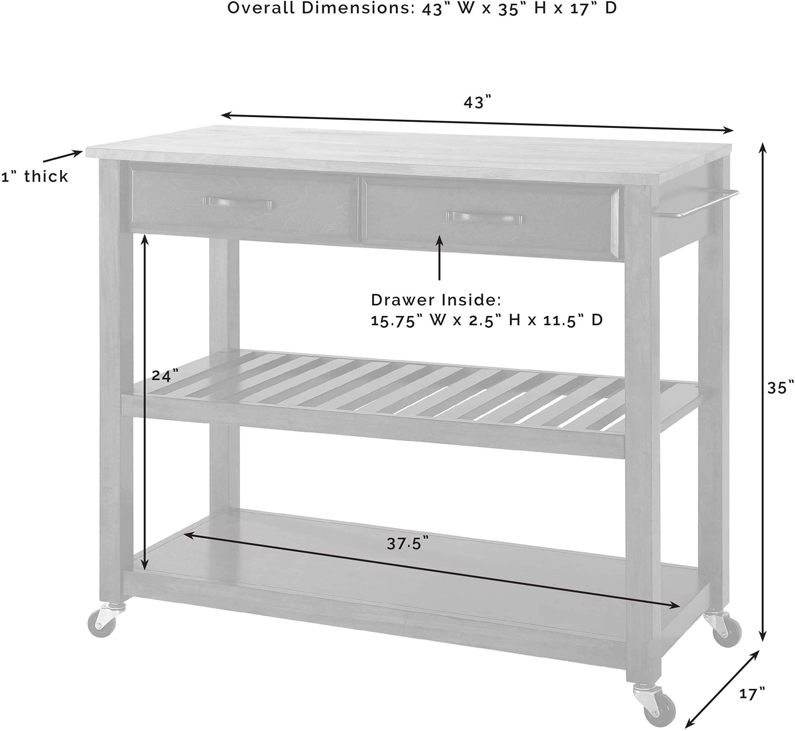 Crosley Wood Top Kitchen Prep Rolling Cart with Shelves & Drawers - Microwave Stand, Coffee Bar Station - Cherry Finish for Small Spaces & Apartment Living