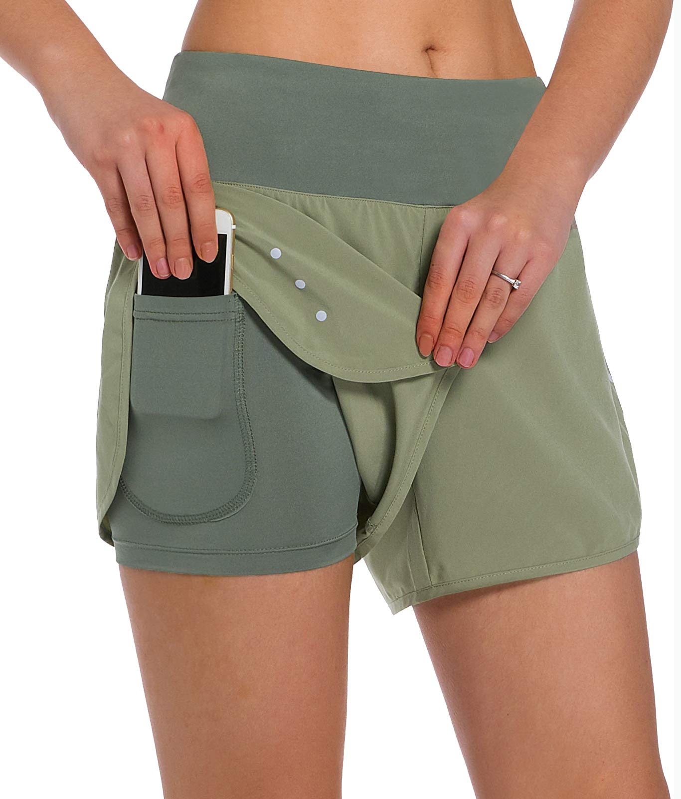 Ksmien Women's 2-in-1 Running Shorts with Liner & Phone Pockets - Lightweight Athletic Workout Gym Yoga Shorts for Women - Perfect for Running, Training, Yoga & Fitness Activities
