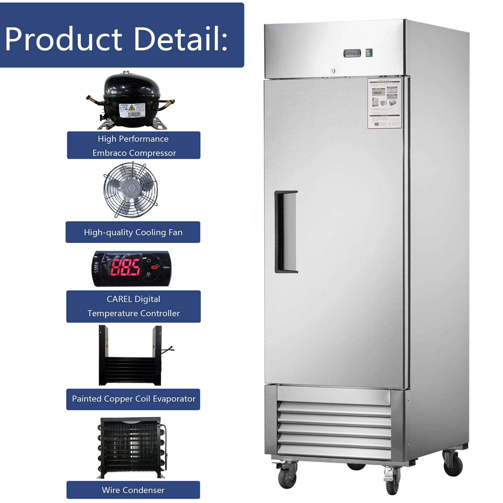 27'W Commercial Refrigerator Freezer - Stainless Steel Construction with Fan Cooling System - Ideal for Restaurants, Grocery Stores & Commercial Kitchens
