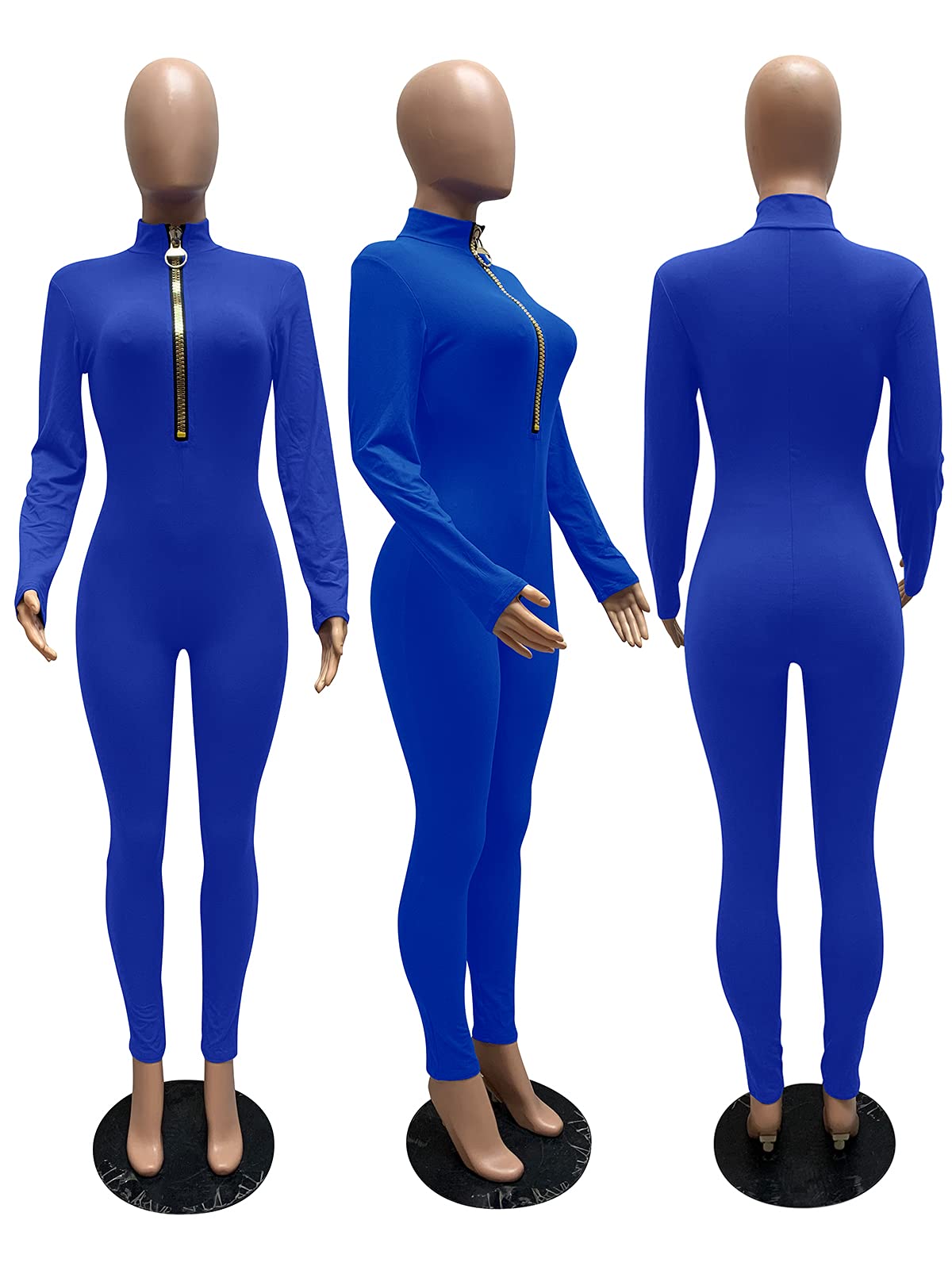 ECHOINE Women's Sexy Long Sleeve V-Neck Zipper Jumpsuit - Bodycon One Piece Romper for Casual Wear | Perfect for Club Outings, Date Nights & Party Outfits