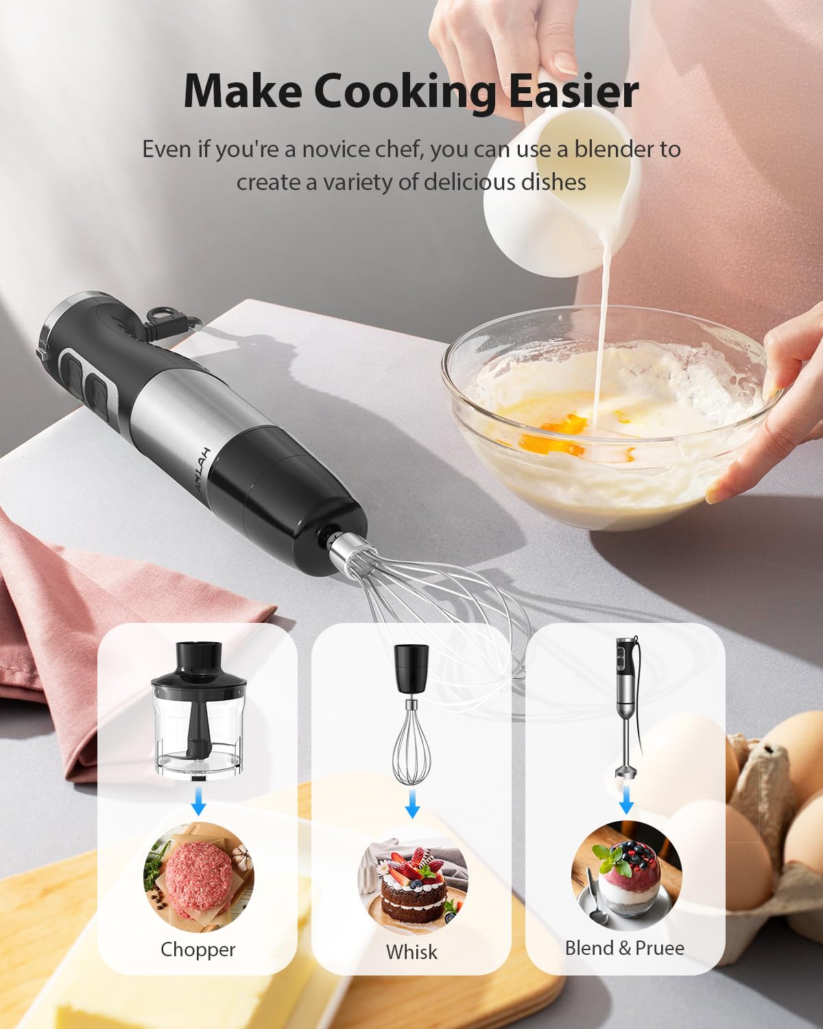 2025 New 4-in-1 Immersion Hand Blender with 25-Speed Settings & Heavy-Duty Copper Brushless Motor - Includes Chopper, Whisk, Beaker & Wand for Smoothies, Soups & Baking | Corded Handheld Emulsion Blender