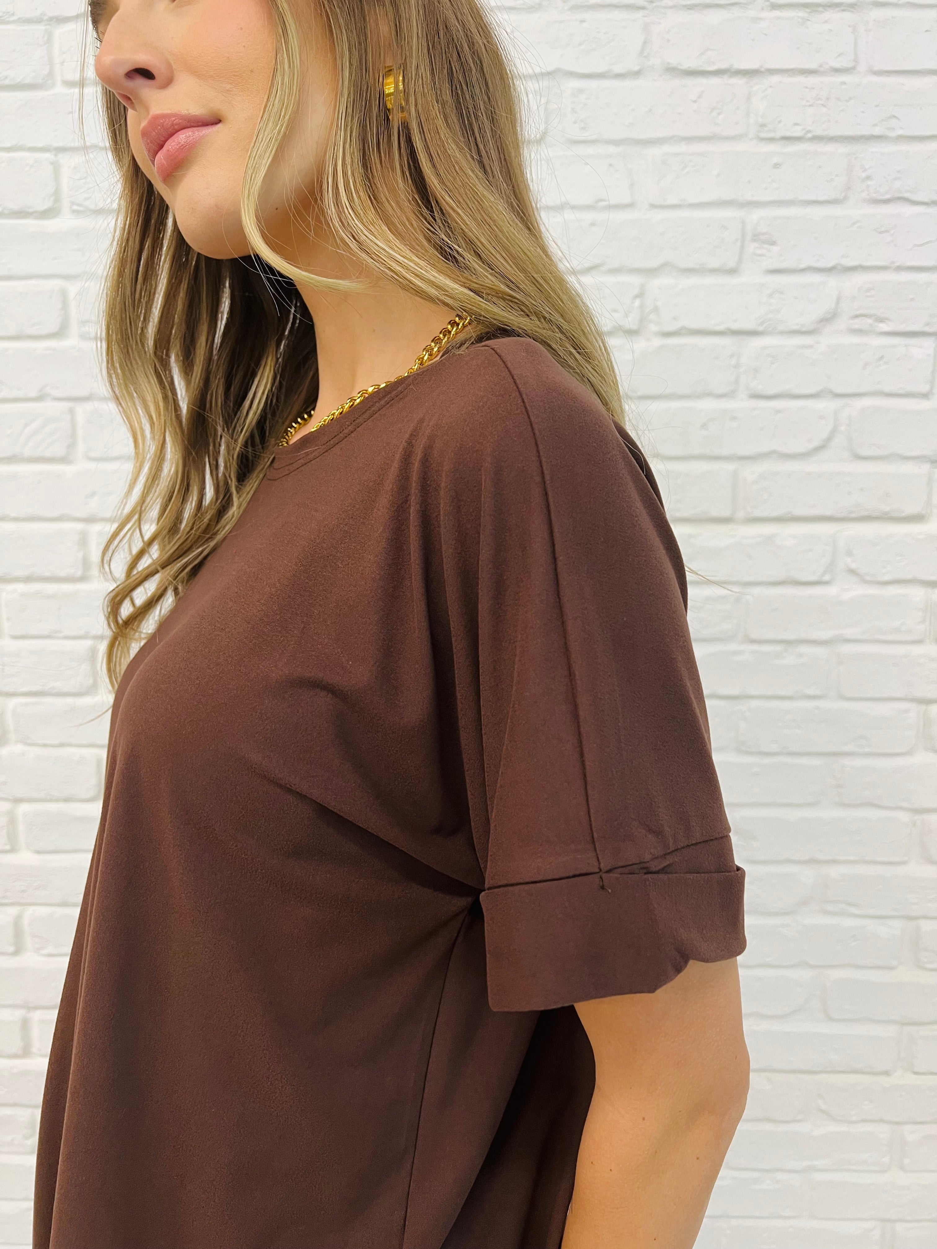 Women's Comfy Cruising Top and Biker Shorts Set - Mahogany Color - Perfect for Yoga, Gym Workouts & Casual Streetwear