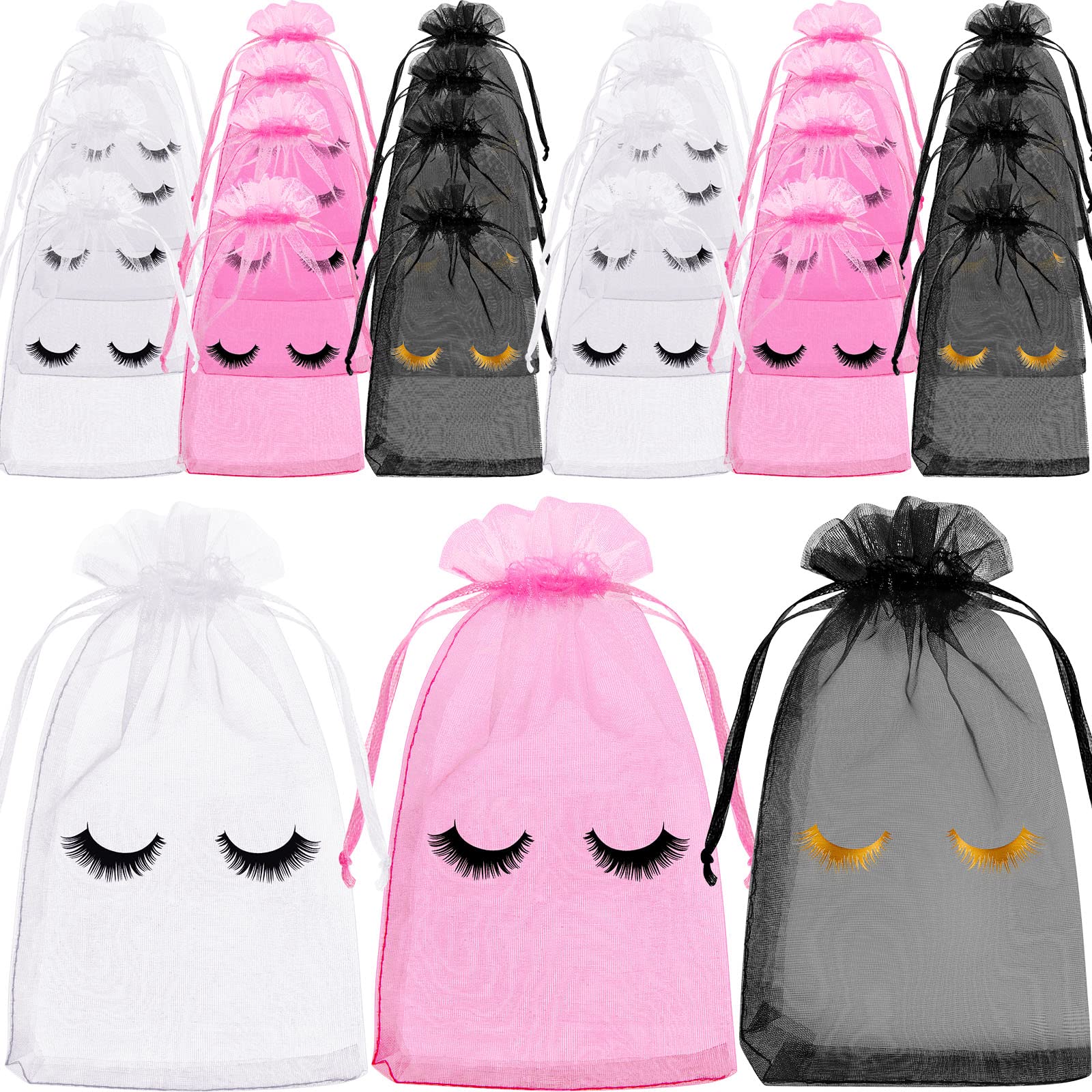 100 Pcs Eyelash Extension Aftercare Bags - 4x6 Inch Multicolor Organza Drawstring Cosmetic Pouches for Makeup, Jewelry & Beauty Supplies - Perfect for Lash Artists, Bridal Gifts & Travel Essentials