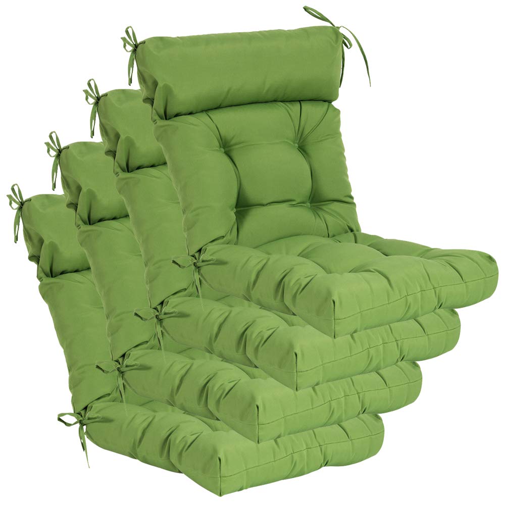 QILLOWAY High Back Chair Cushions Set of 4 - Indoor Outdoor Tufted Replacement Cushions for Patio, Dining, and Lounge Chairs - Comfortable & Durable (Green)