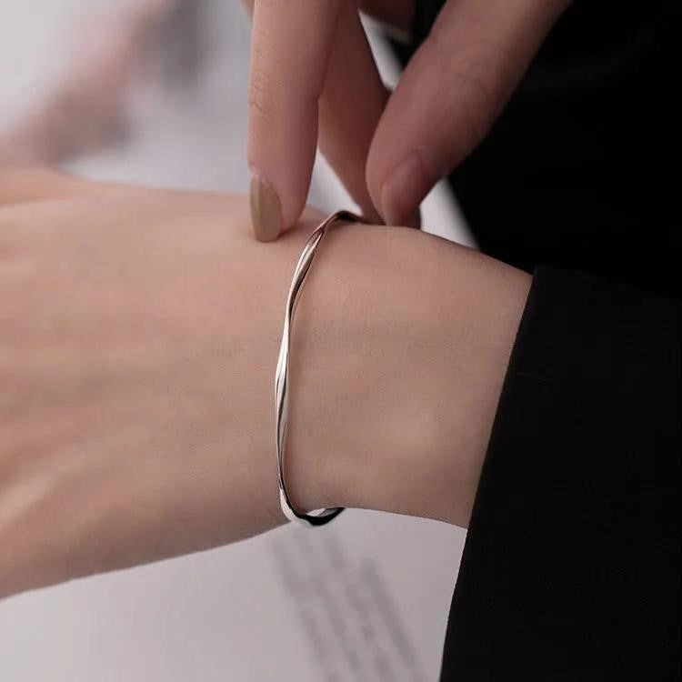 Mobius Gold Silver Open Cuff Bangle Bracelet for Women | Trendy Minimalist Jewelry | Perfect for Everyday Wear, Office & Special Occasions | HB637