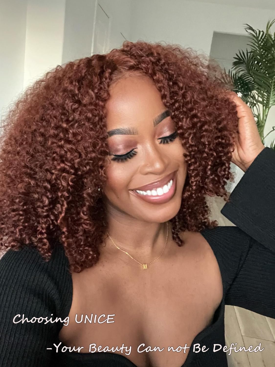 UNICE 12 Inch Short Curly Bob Wig - Human Hair Glueless Wig with Bye Bye Knots, Pre Plucked & Pre Cut 7x5 HD Lace Closure - Ready to Wear Reddish Brown Wig for Daily Wear, Cosplay & Special Occasions