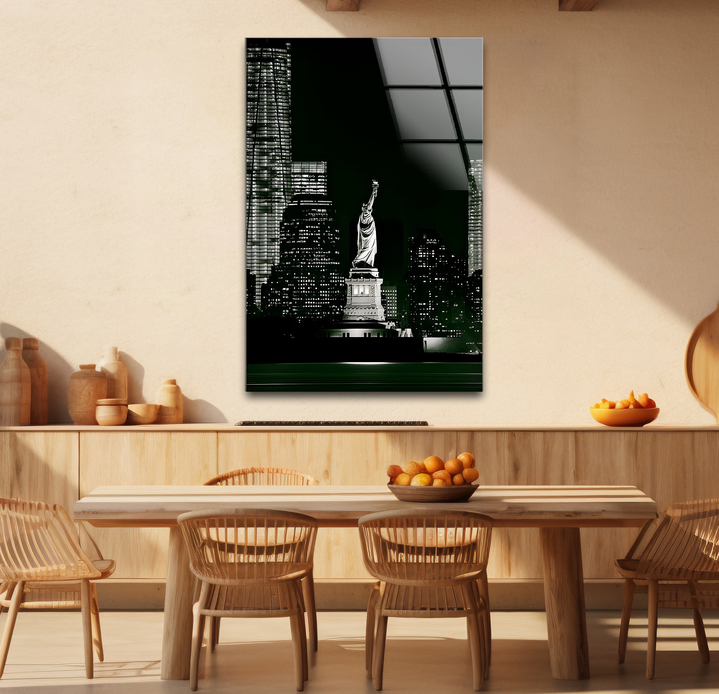 Black & White Statue of Liberty Glass Wall Art - Elegant Home Decor for Living Room, Office & Gifts - USA Patriotic Souvenir & New York Themed Interior Design