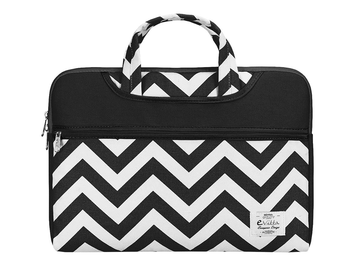 15.6 Inch Laptop Sleeve Bag - Green & White Chevron Pattern, Velvet Fabric, Fits 39.6 cm (15.6