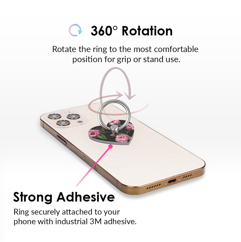 Pink Rose Floral Phone Ring Holder - Cute Girly Phone Grip Stand for iPhone Samsung - Perfect for Selfies, Watching Videos & Hands-Free Use