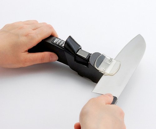 Kyocera SS-30 Premium Electric Knife Sharpener - Stainless Steel, Titanium & Steel Blade Sharpening - Includes Ceramic Whetstone & Guide - Perfect for Kitchen Cutlery, Scissors, Gardening Tools & Sickles - Powered by 2 AA Batteries (Not Included) - Ideal for Home Chefs, Gardeners & DIY Enthusiasts