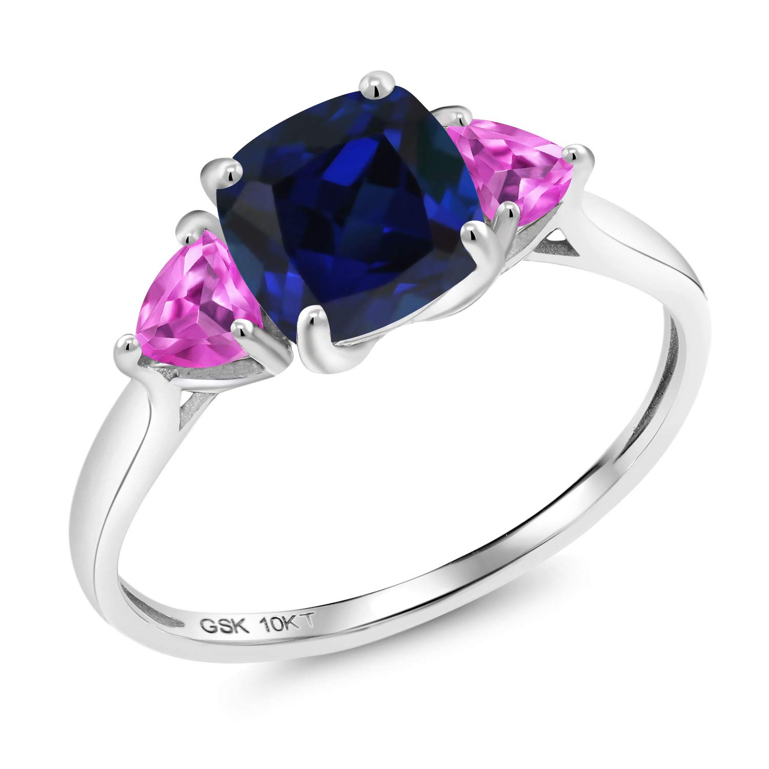 2.60 Ct Cushion Cut Blue & Pink Created Sapphire Ring in 10K White Gold - Elegant Gemstone Jewelry for Engagement, Anniversary & Special Occasions
