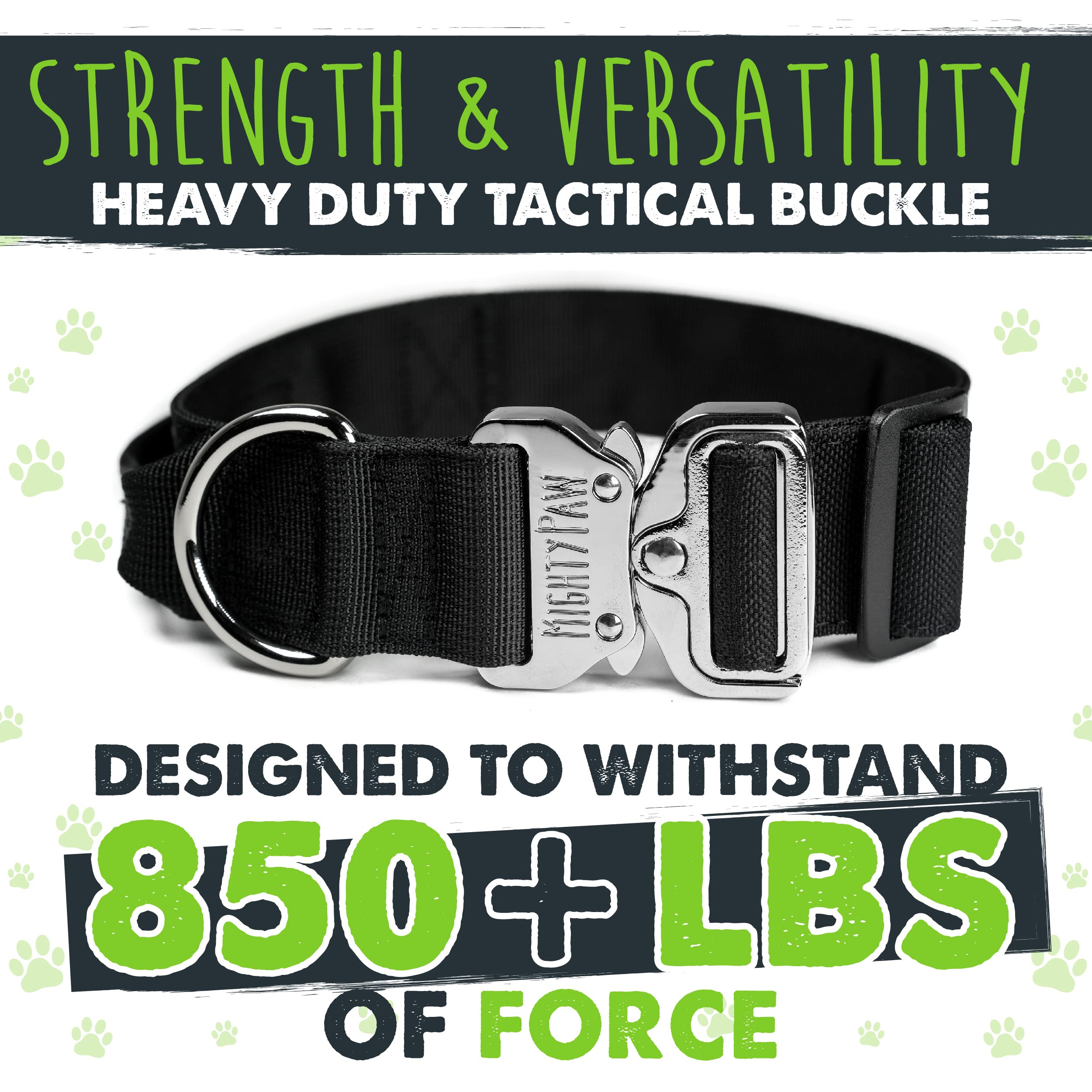 Mighty Paw Heavy Duty Tactical Dog Collar with Metal Buckle - Weatherproof Polyester Training Collar for All Dog Breeds - Durable Handle Design (Black) - Perfect for Outdoor Adventures, Hiking & Daily Walks