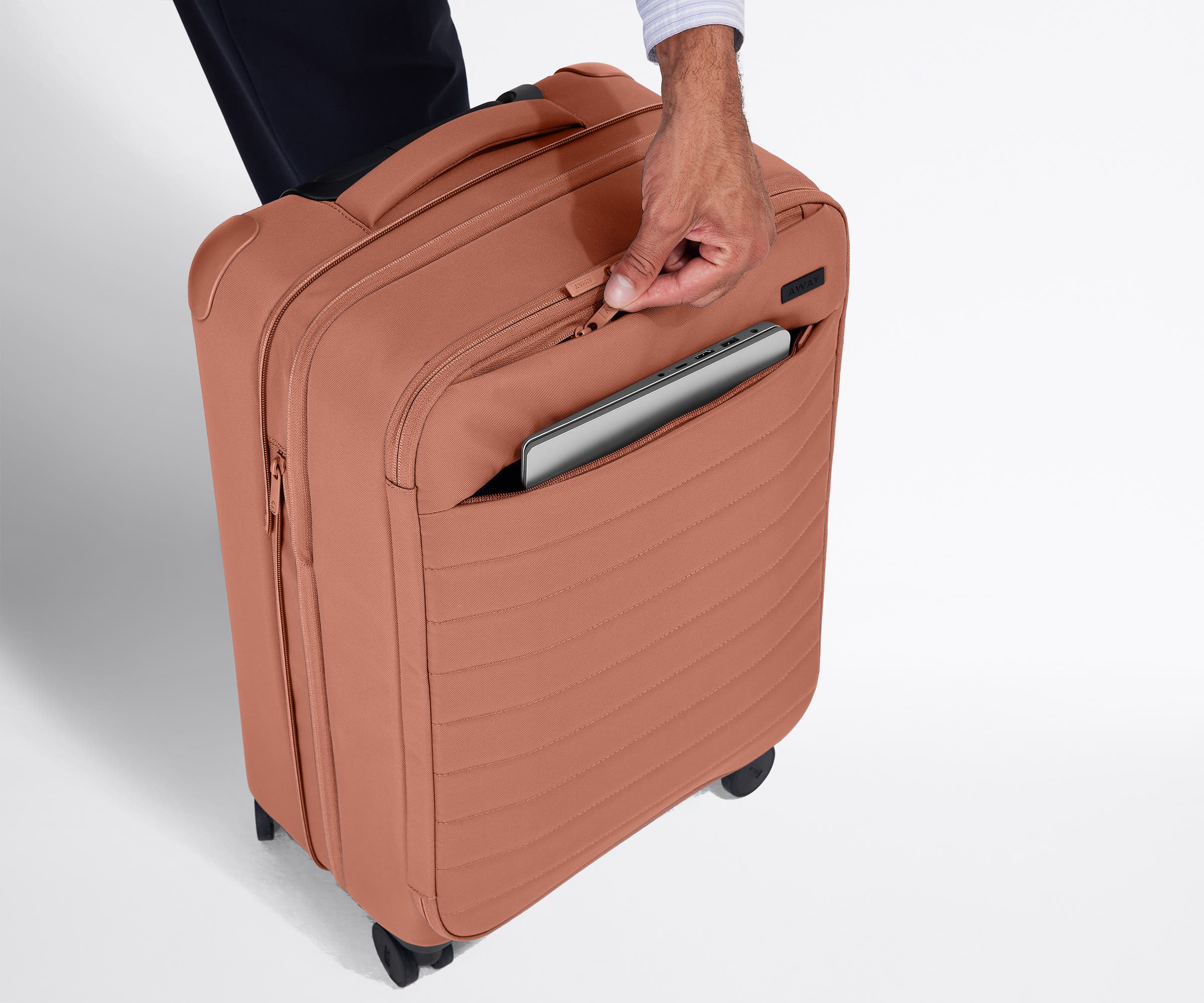 Softside Bigger Carry On Luggage in Clay Pink - Lightweight Spinner Suitcase for Women & Men, Perfect for Air Travel & Weekend Getaways
