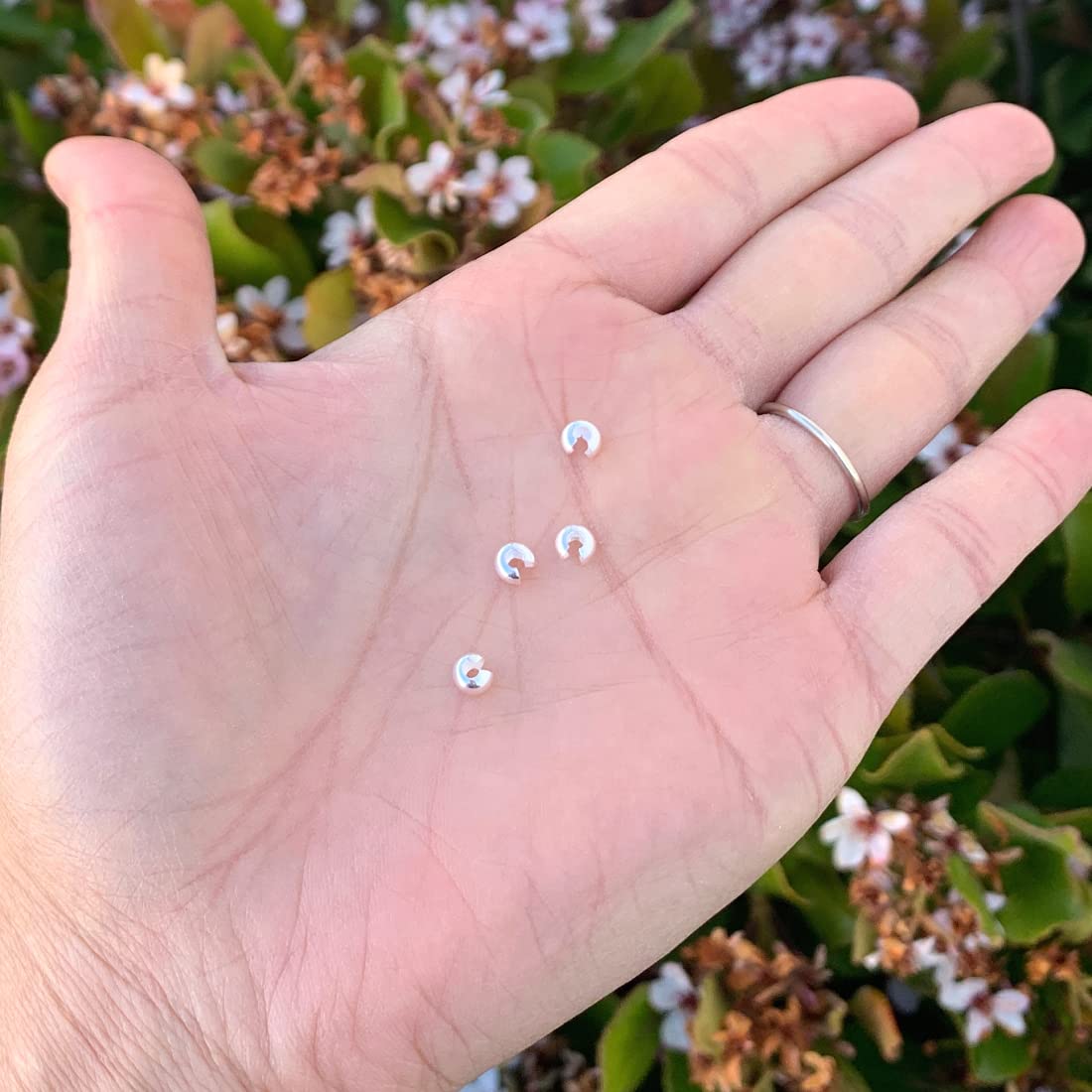 400pcs 4mm (0.16 Inch) Crimp Bead Knot Covers - Sterling Silver Plated Copper Brass Loose Beads for DIY Jewelry Making, Bracelets & Necklace Crafting - Perfect for Hiding Knots in Handmade Beaded Jewelry Designs