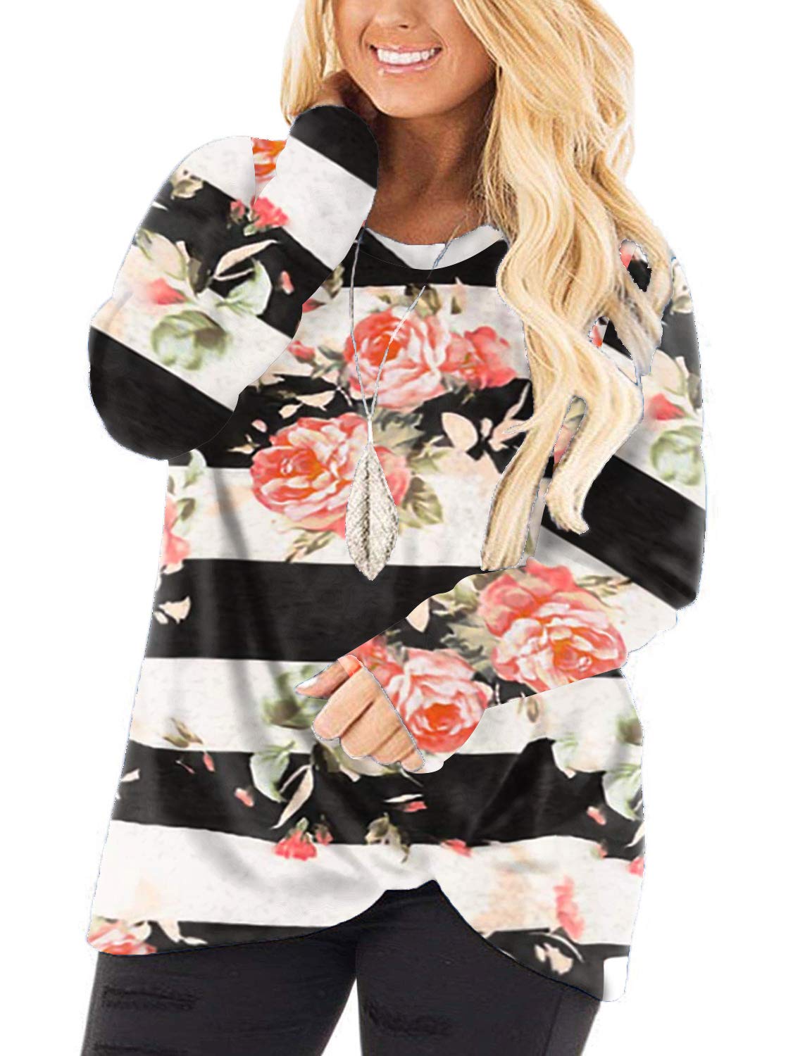 Plus Size Women's Knotted Long Sleeve T-Shirt - Loose Casual Blouse for Everyday Wear | DOLNINE Comfortable & Stylish Top for Work, Date Night & Weekend Outfits