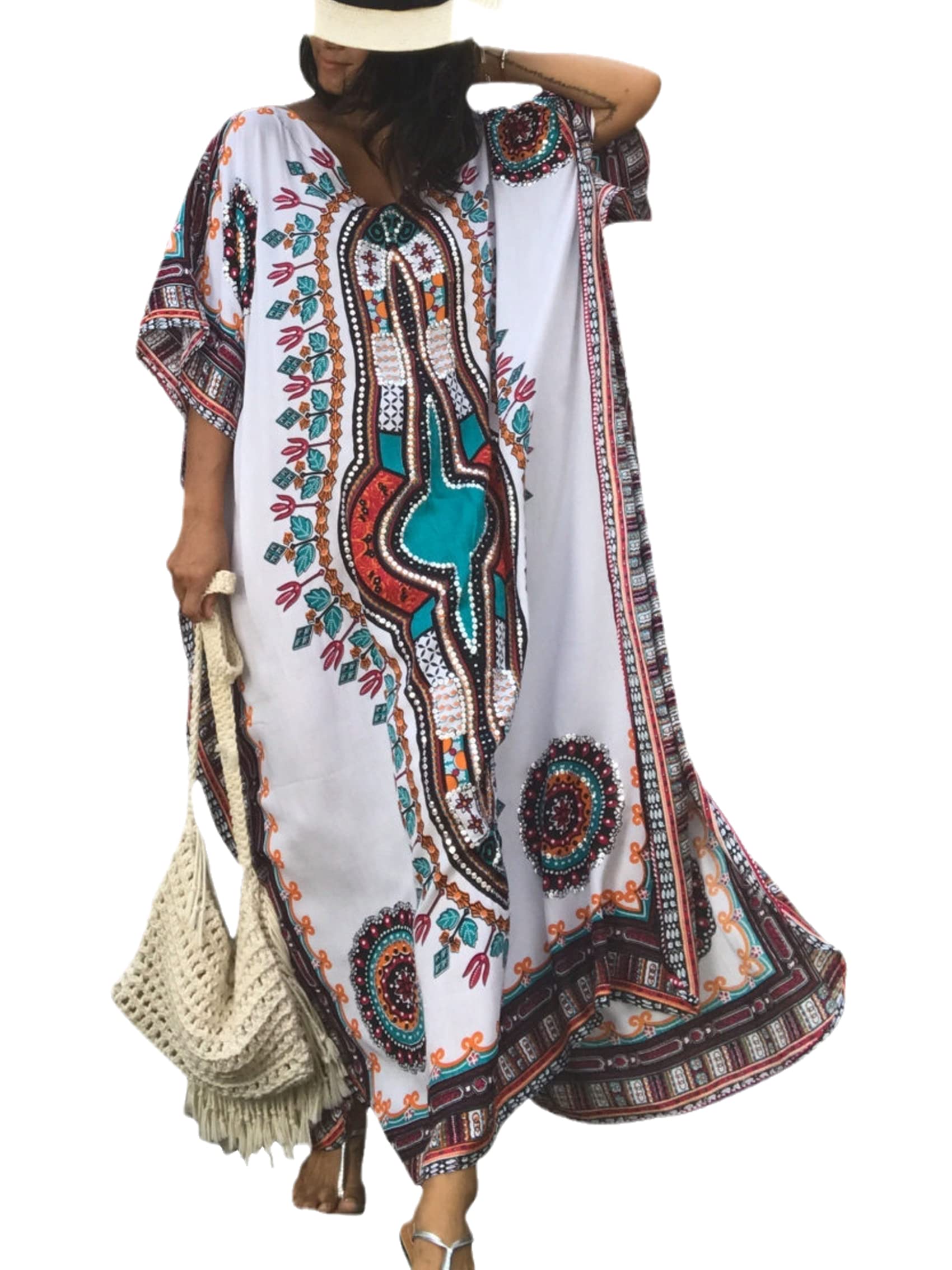 SMUDGE Life Plus Size Women's Kaftan Dress - Flowy Summer Beach Cover Up with Stylish Print | Perfect for Poolside, Vacation & Boho Fashion