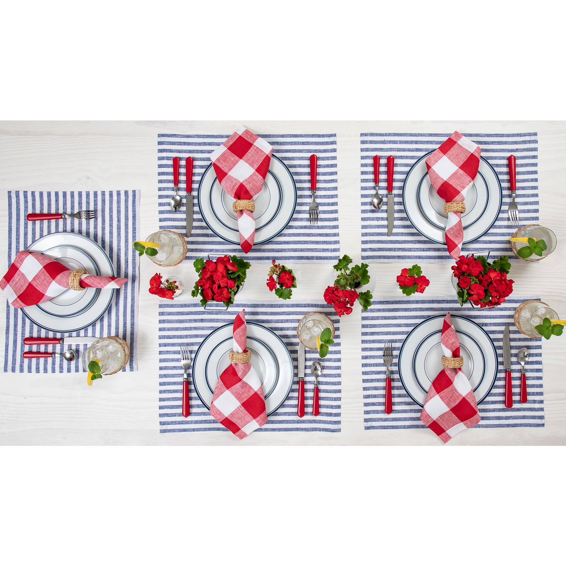 Amalfi Stripe Cotton Placemats Set of 6 - Waterproof & Washable Table Mats for Dining, Kitchen, and Party Decor - Elegant Italian-Inspired Table Setting Accessories