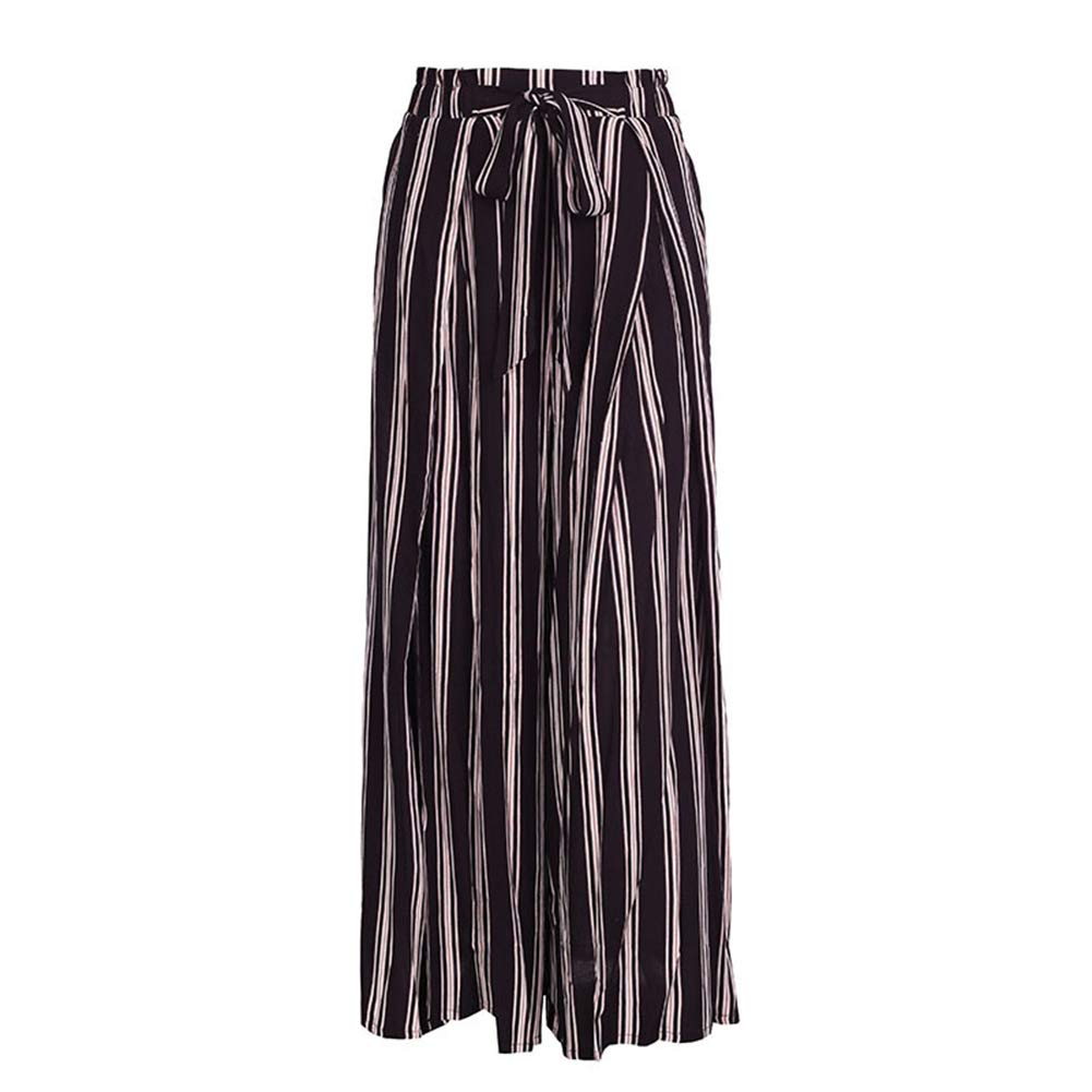 Oubaybay Women's High Waist Striped Wide Leg Pants with Belt - Casual Beach Trousers for Summer Vacation, Travel & Boho Outfits