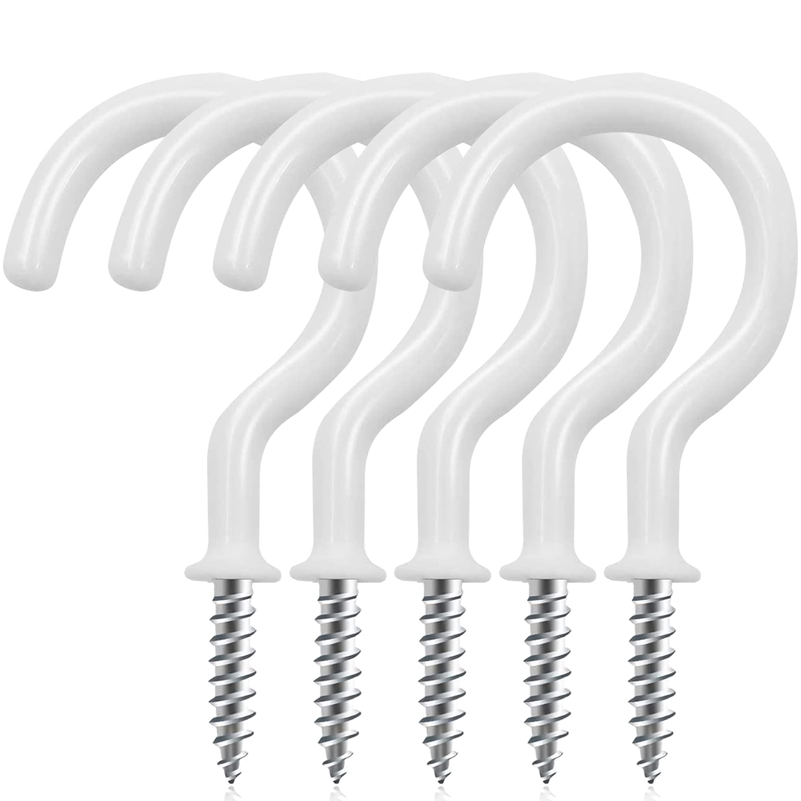 45 Pack 1-1/2 Inch White Vinyl Coated Screw Hooks - Heavy Duty Cup Hooks for Ceiling, Plants, Wind Chimes & Kitchen - Indoor/Outdoor Hanging Solution for Home, Garden & Garage Organization