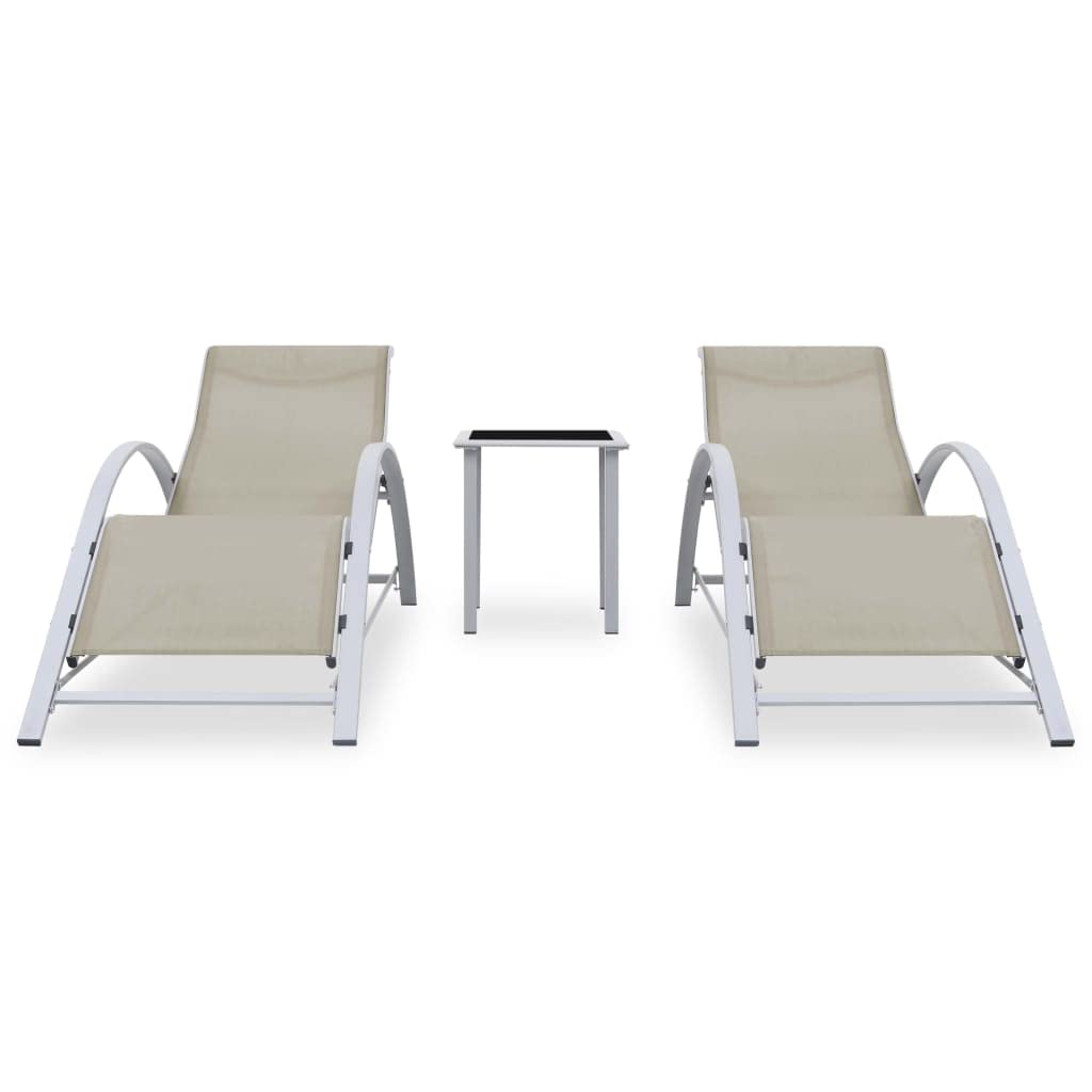 2-Pack Premium Sun Loungers - Outdoor Patio Lounge Chairs with Side Table - Aluminum Frame Cream Color - Perfect for Poolside, Beach, Balcony & Backyard Relaxation | Durable Weather-Resistant Pool Deck Furniture for Adults