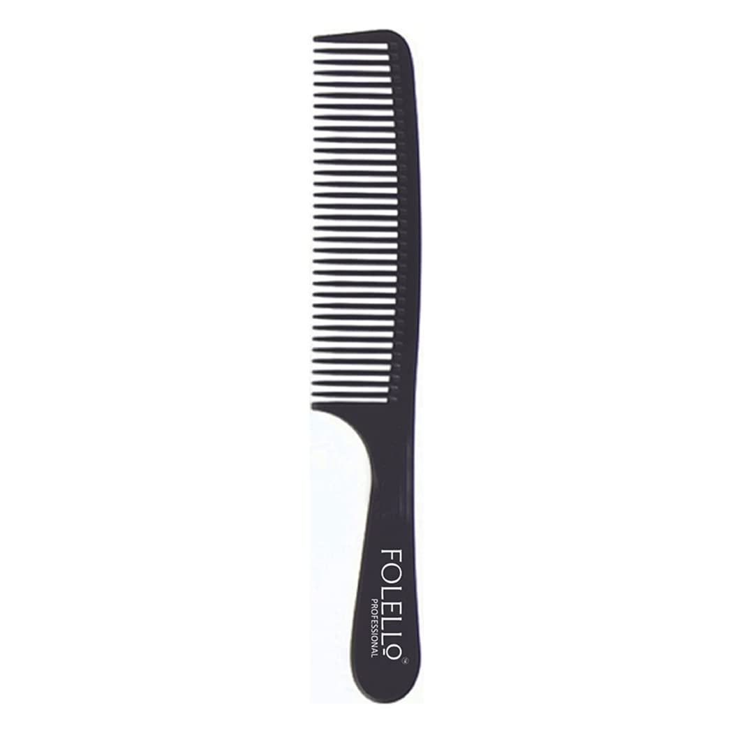 FOLELLO Professional Carbon Fiber Hair Comb with Ergonomic Handle - Round Tooth Design for Smooth Detangling - Heat Resistant & Anti-Static for All Hair Types (195x30x3.5mm, Black) - Perfect for Salon Styling, Home Hair Care & Travel Essentials