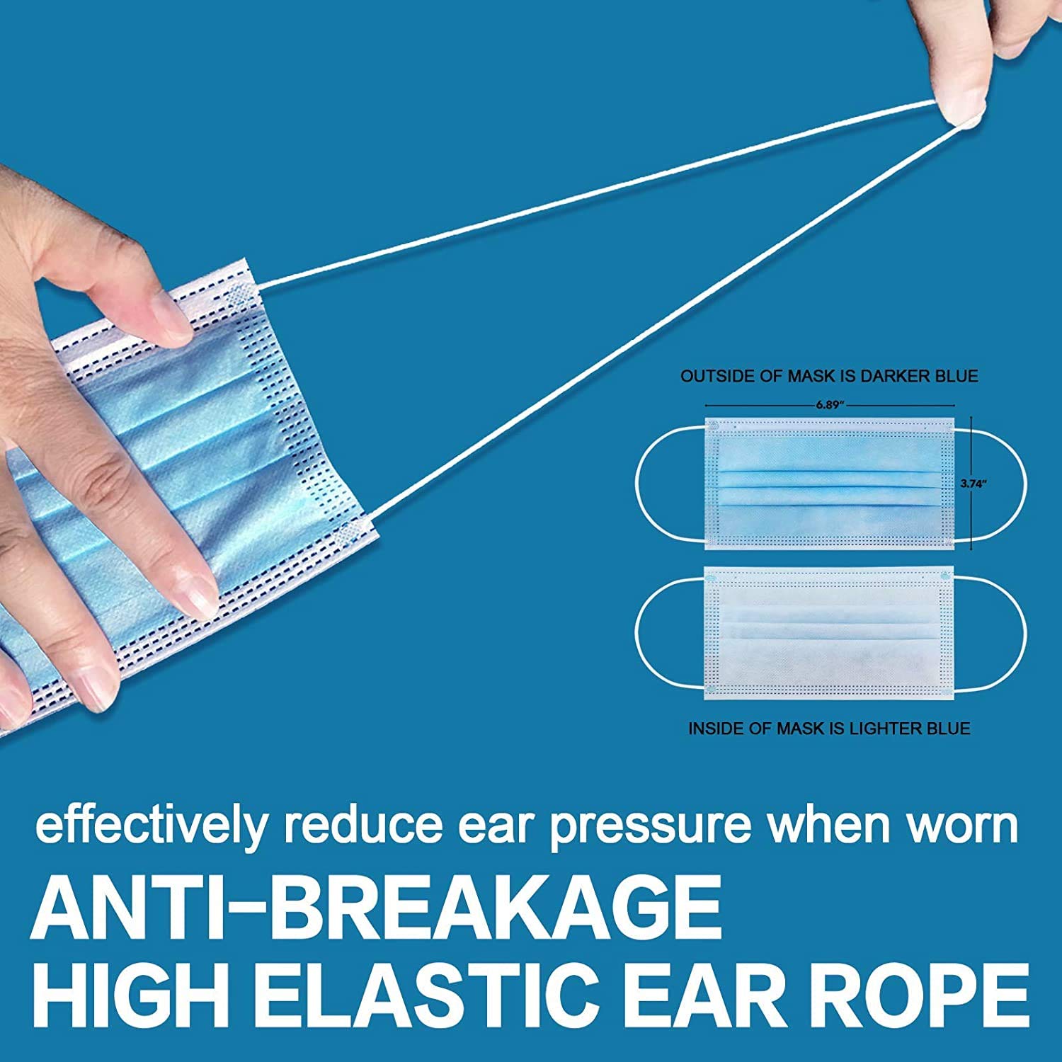 GreatDio® 100-Pack 3-Ply Protective Face Masks with Nose Clip - CE, ISO & GMP Certified, 98.6% BFE - Blue Disposable Surgical Masks for Family, Work & Travel Protection
