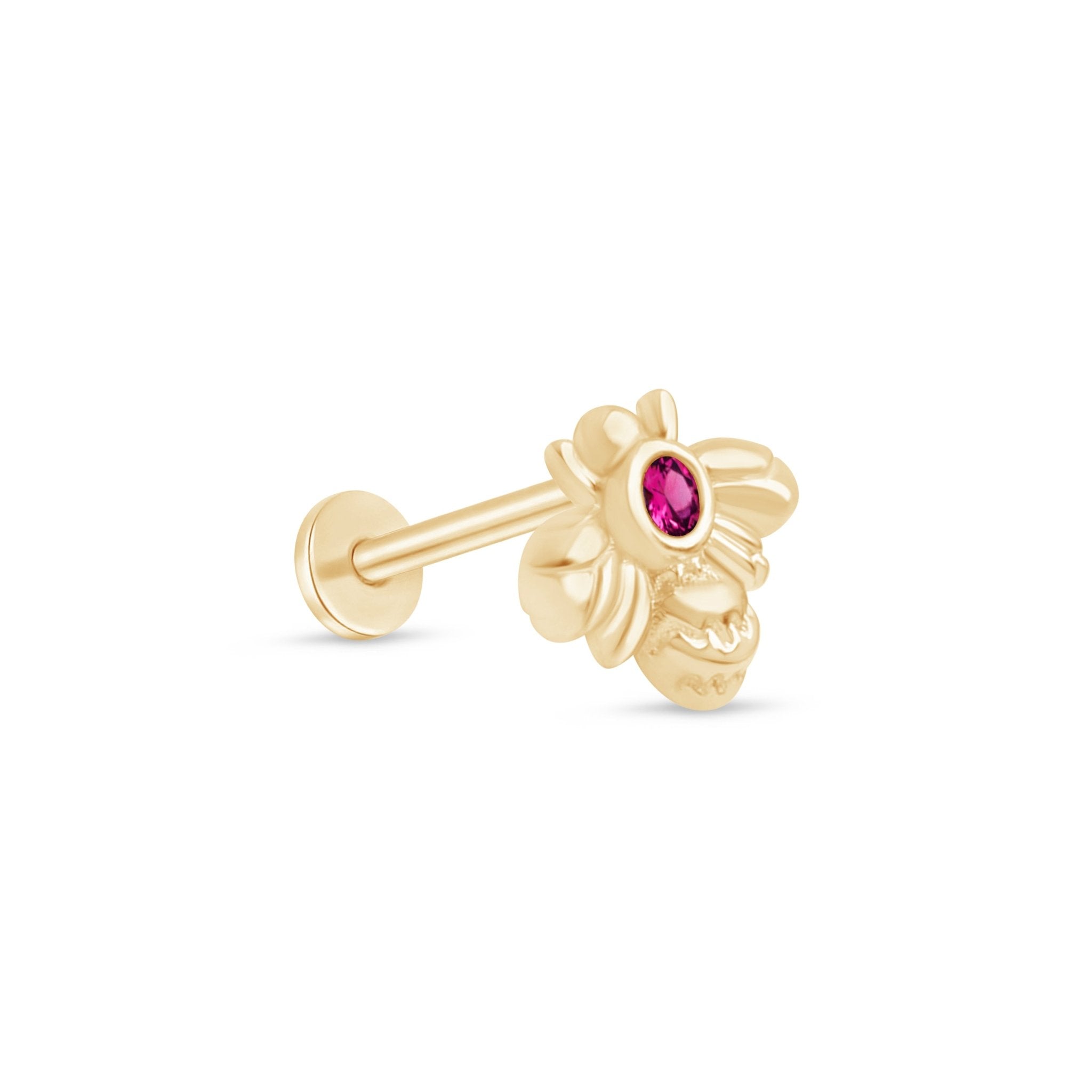 14K Yellow Gold Pink Ruby Bee Stud Earrings - Dainty Floral Jewelry for Women, Perfect for Everyday Wear, Gifts & Special Occasions
