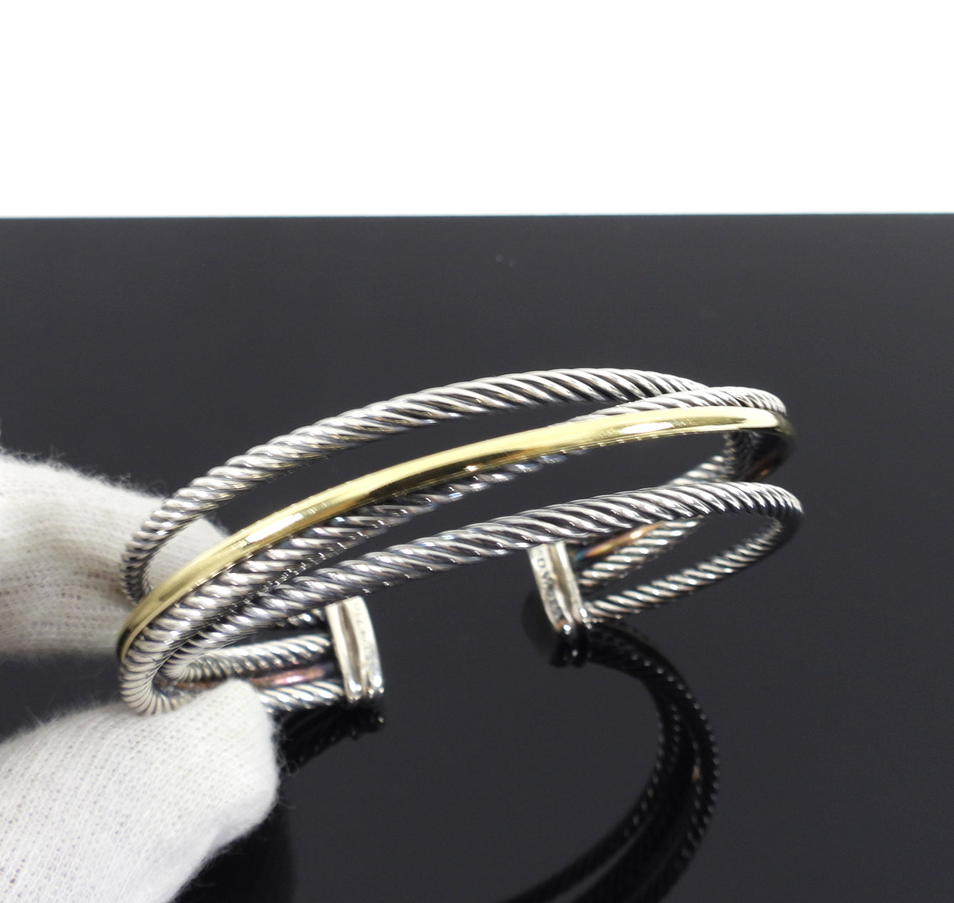 David Yurman 18k Gold Crossover 3-Row Cuff Bracelet for Women - Elegant Jewelry Gift for Anniversary, Wedding & Special Occasions