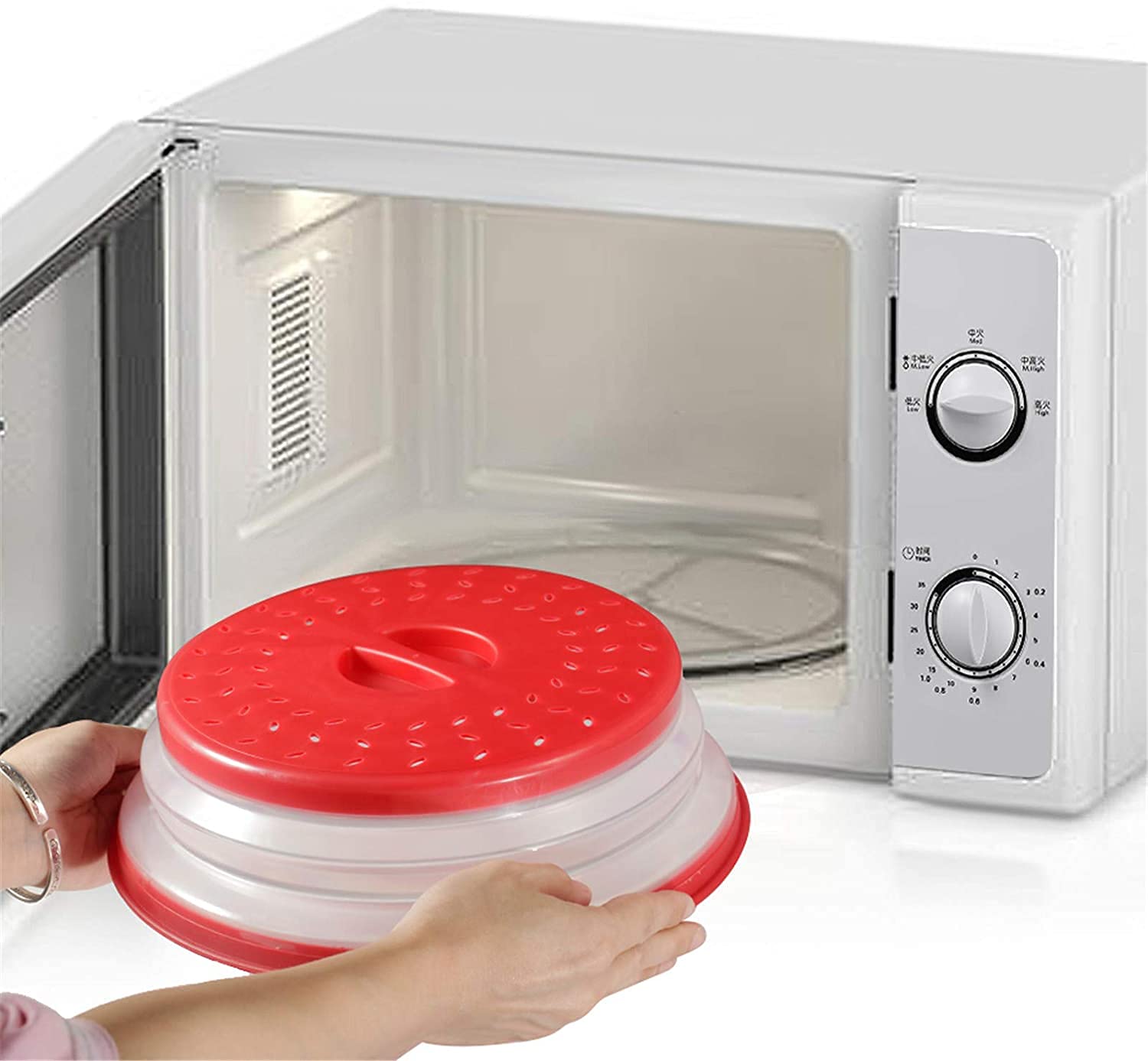 BPA-Free Collapsible Microwave Food Plate Cover - Vented Silicone Lid for Safe Heating | Perfect for Leftovers, Meal Prep & Microwave Cooking (Red)
