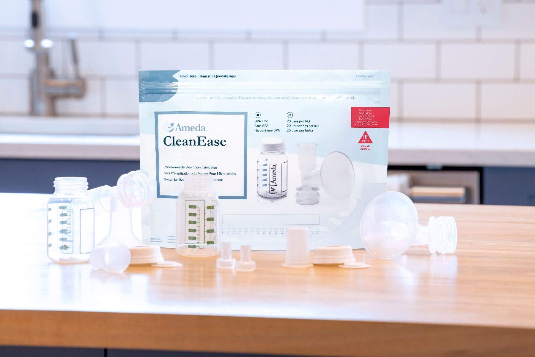 Ameda CleanEase Microwave Steam Sanitizer Bags - 100 Count, BPA Free, Reusable up to 20 Times per Bag - Perfect for Baby Bottles, Pacifiers & Breast Pump Parts Sterilization