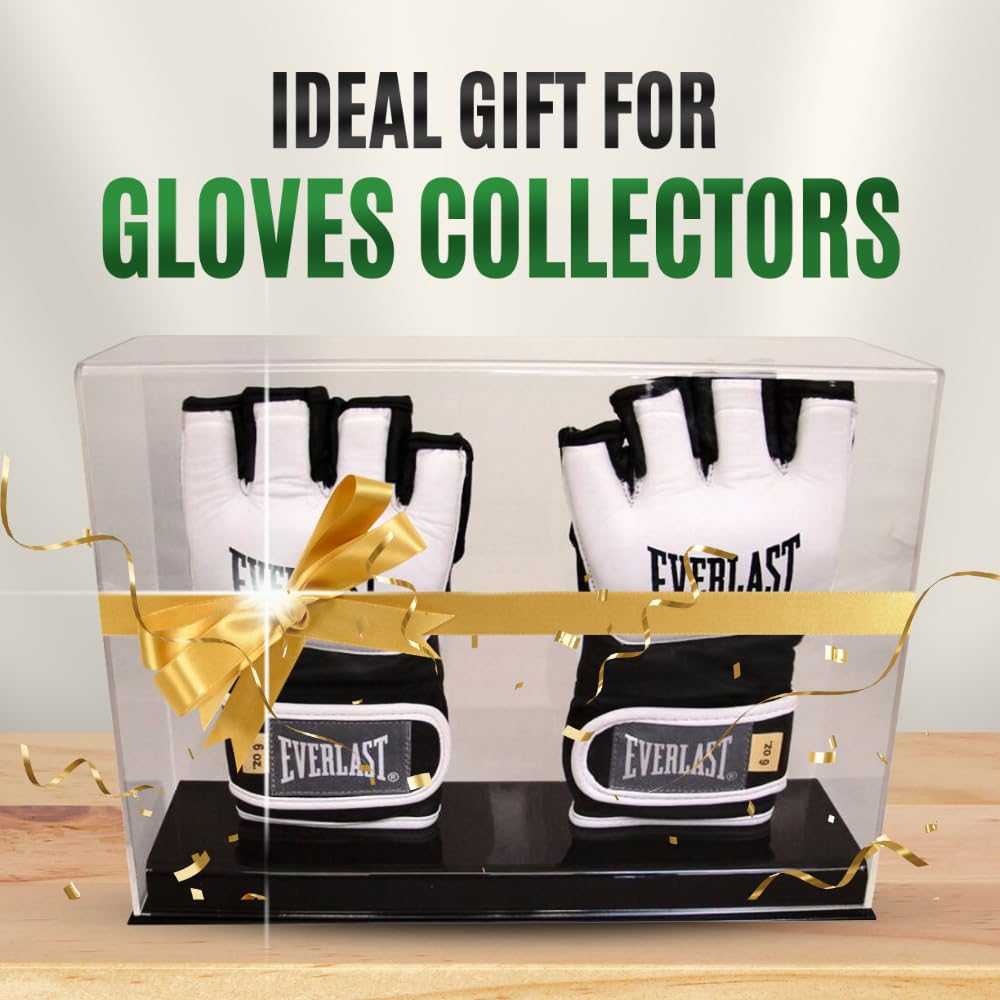 Premium UFC & MMA Double Fight Gloves Display Case with Stand - Showcase Your Collectible Boxing & MMA Gear - Perfect for Home Gym, Man Cave, or Sports Memorabilia Collection