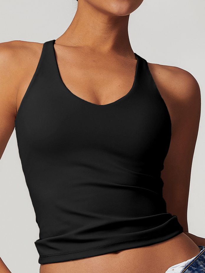 ZASUWA Women's Quick Dry Sports Bra - U Neck Cross Back Adjustable Strap Workout Top for Yoga, Running & Gym | Breathable Hollow Out Design