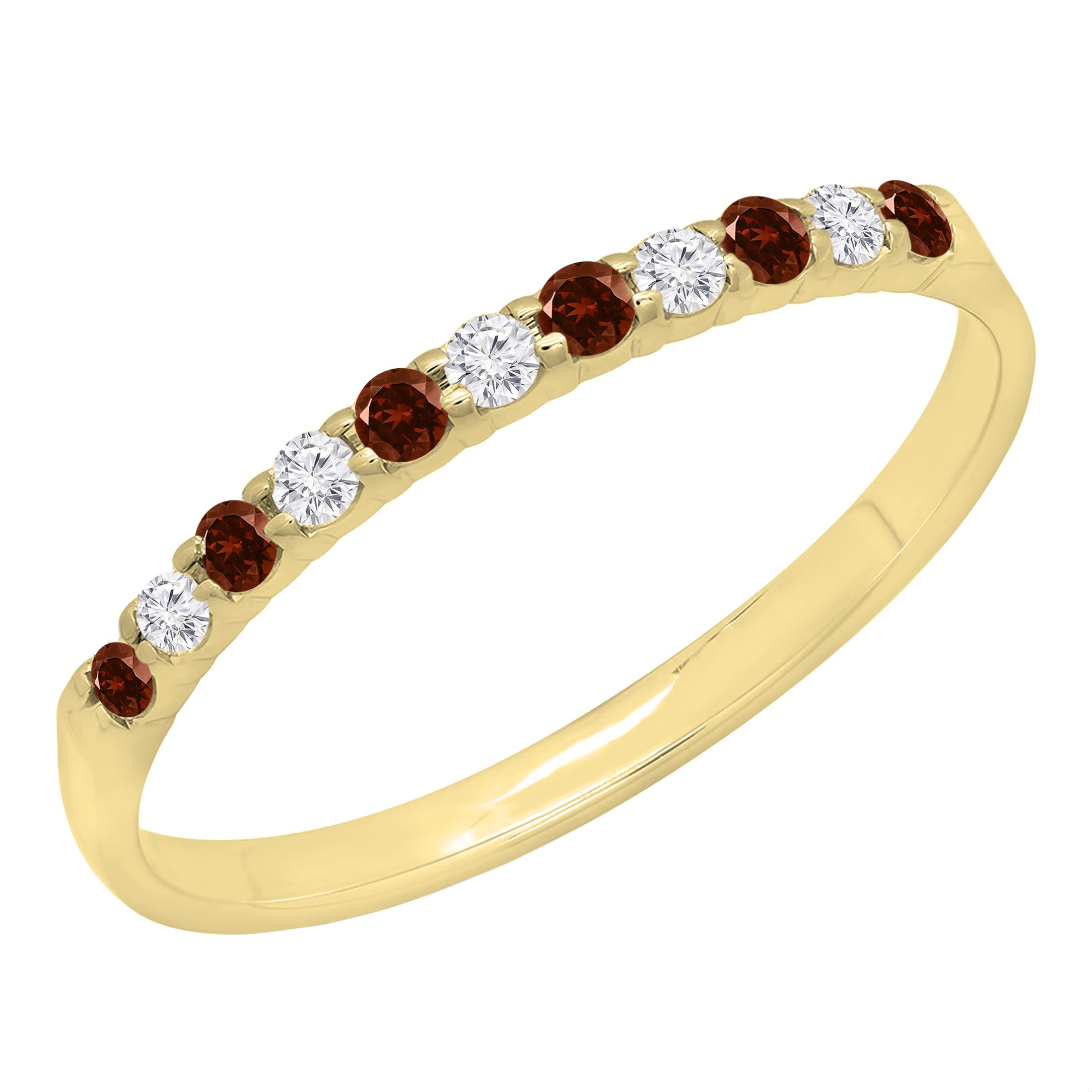 Stunning Dazzlingrock Collection Round Garnet & White Diamond Stackable Wedding Band for Women - 14K Solid Gold Ring - Perfect for Engagement, Anniversary & Everyday Elegant Jewelry